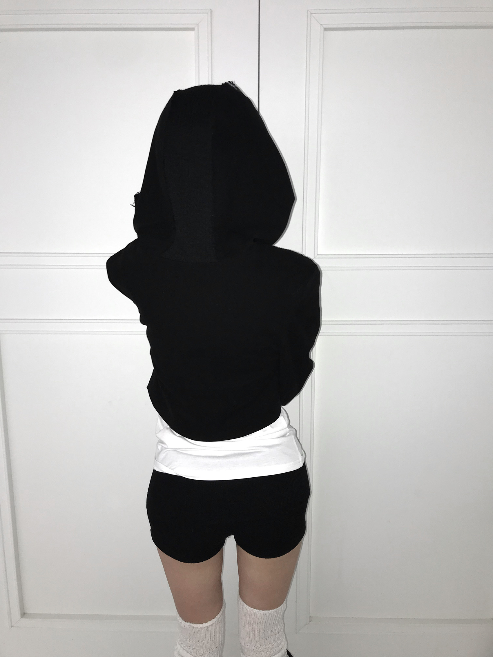 Asymmetric Raw-Edge Hooded Cropped Jacket