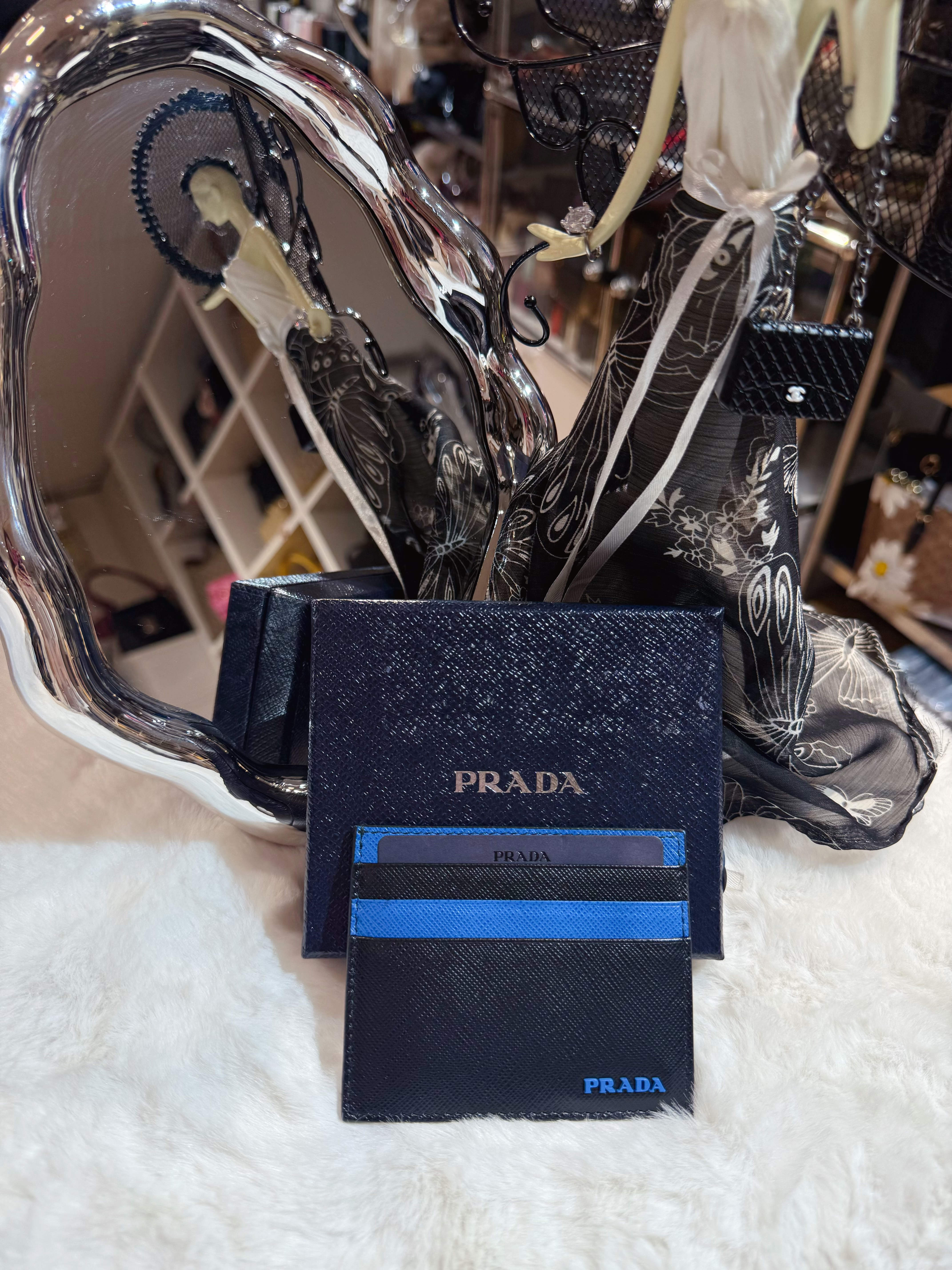 Prada card holder 7cc/sf/blk/blue
