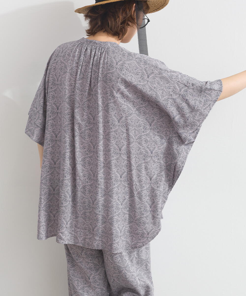 LP - 植物圖案鈕扣襯衫 (煙藍色)