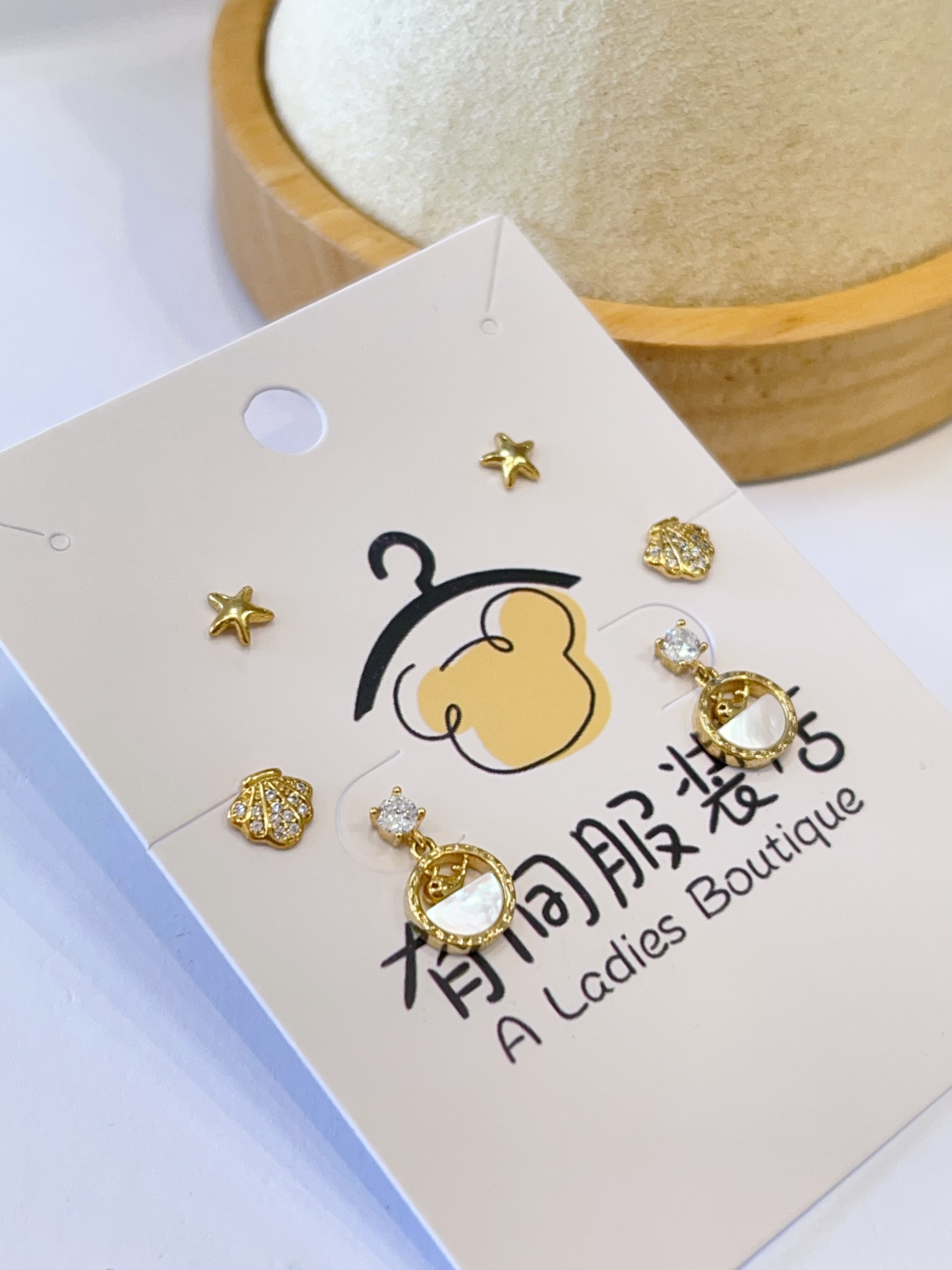 贝壳光圆环海豚耳环套装