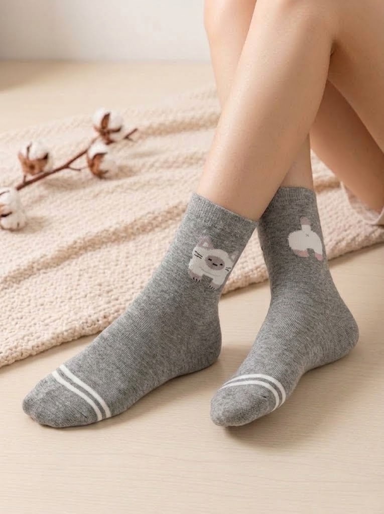 Korean Tail Kitty Mid Crew Socks