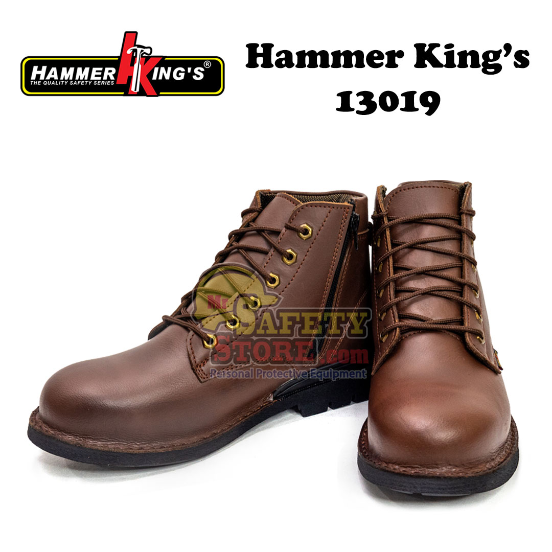 Hammer Kings Exclusive Safety 13019 Mens Shoes MID Cut Lace-up with Side Zipper Steel Toe Cap Leather Working Shoes SIRIM and DOSH Approved HK13019