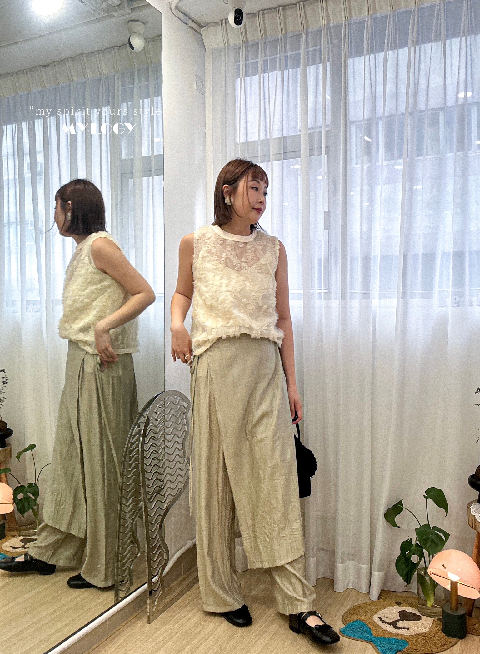 韓式隨性休閒～樹紋層疊裹裙褲 NC0002 - 卡其色 Khaki
