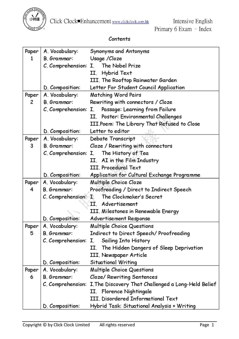  P1-P6 高階英文綜合試卷《4合1》