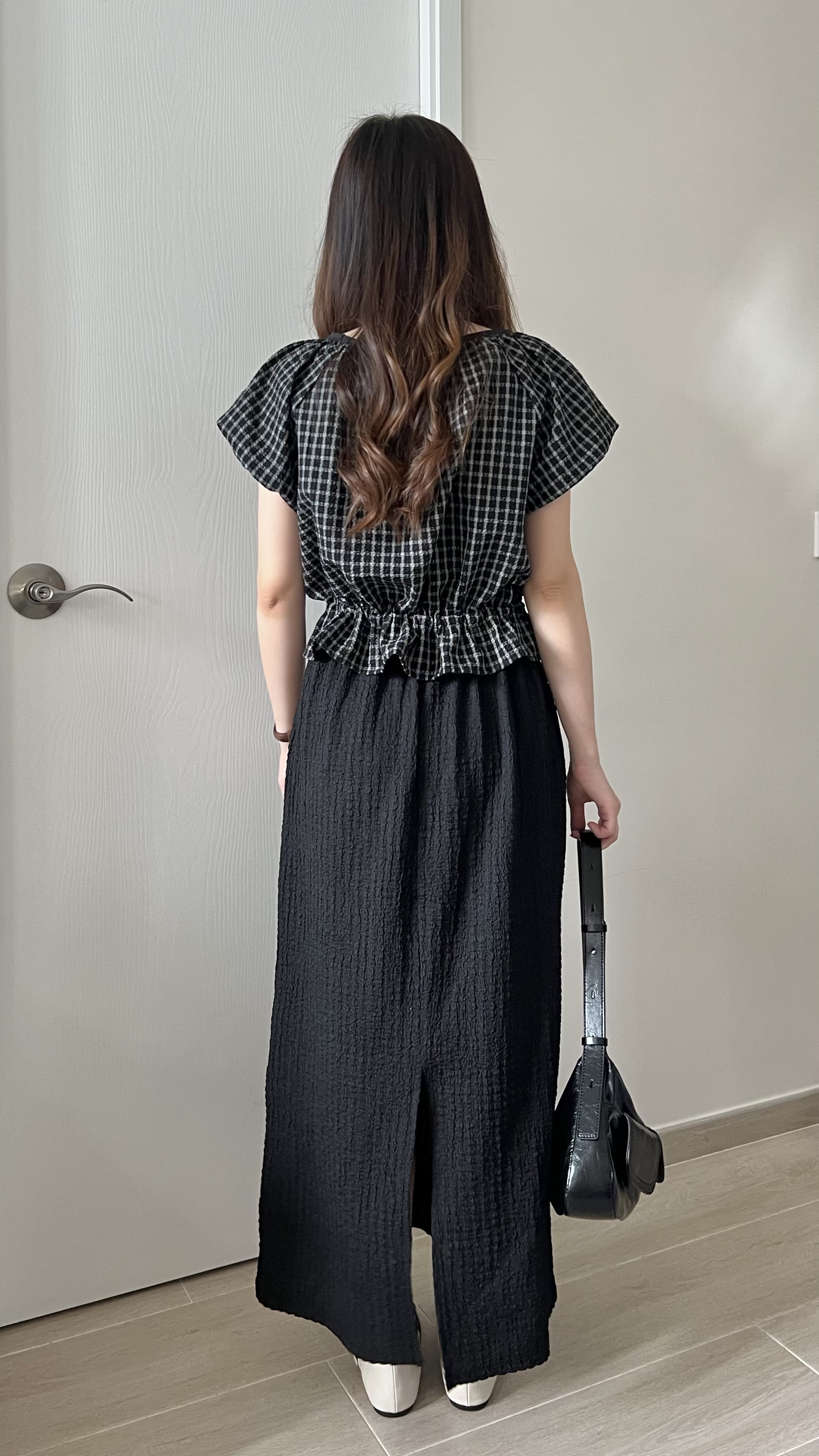 推薦 免熨寬鬆格紋blouse 