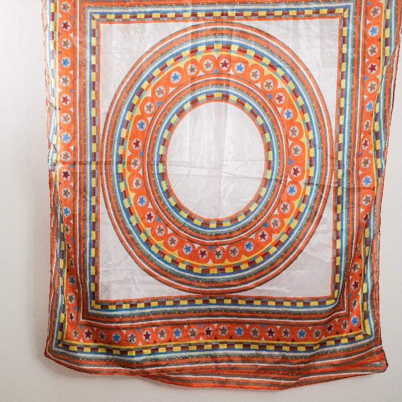 Vintage c.a. 1970s Geometric x Hippies Motif Large Neck Scarf/ Head Scarf from Germany - 85 x 198cm (MT934)