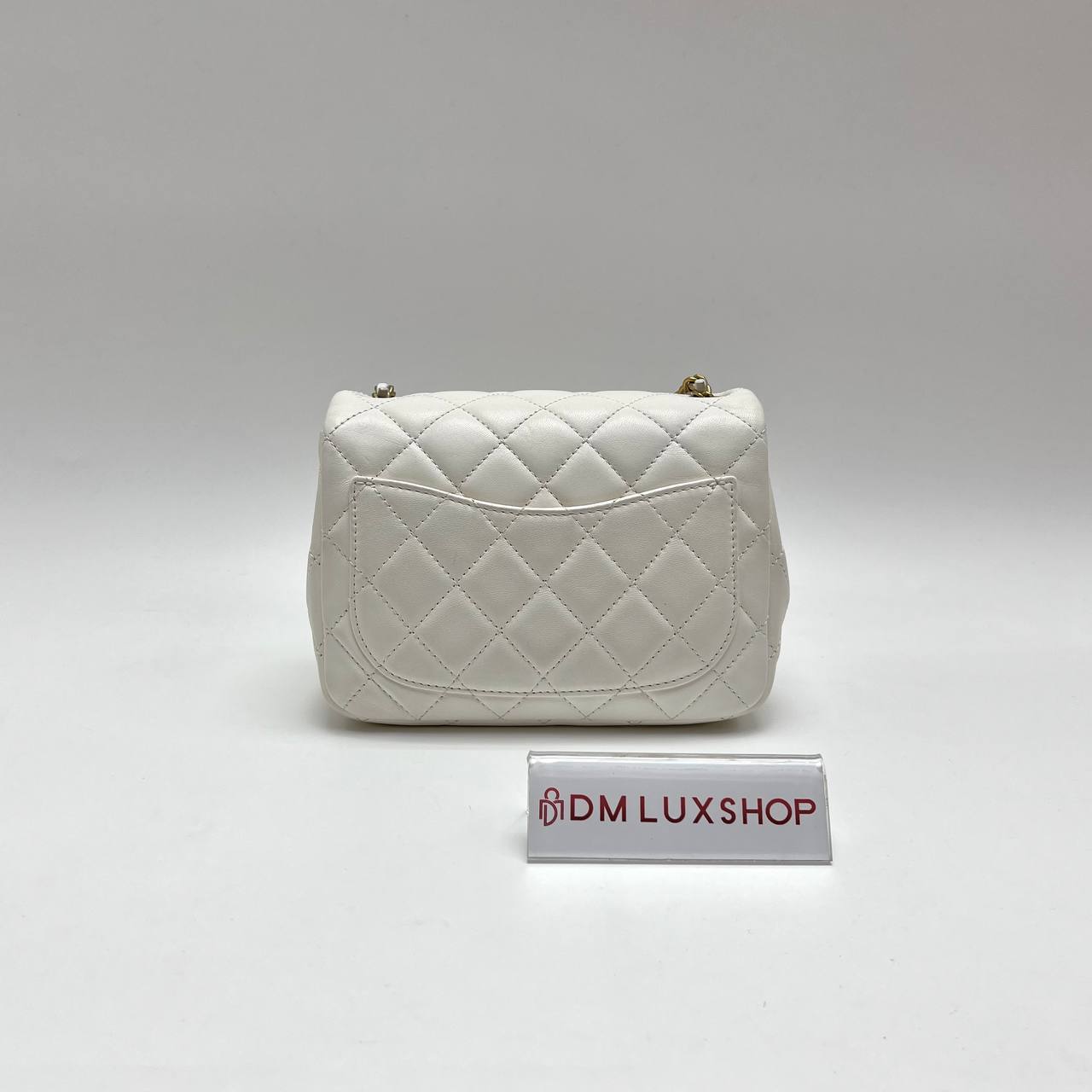 Chanel 21B White Mini Square Gold Pearl Crush GHW (Microchip)