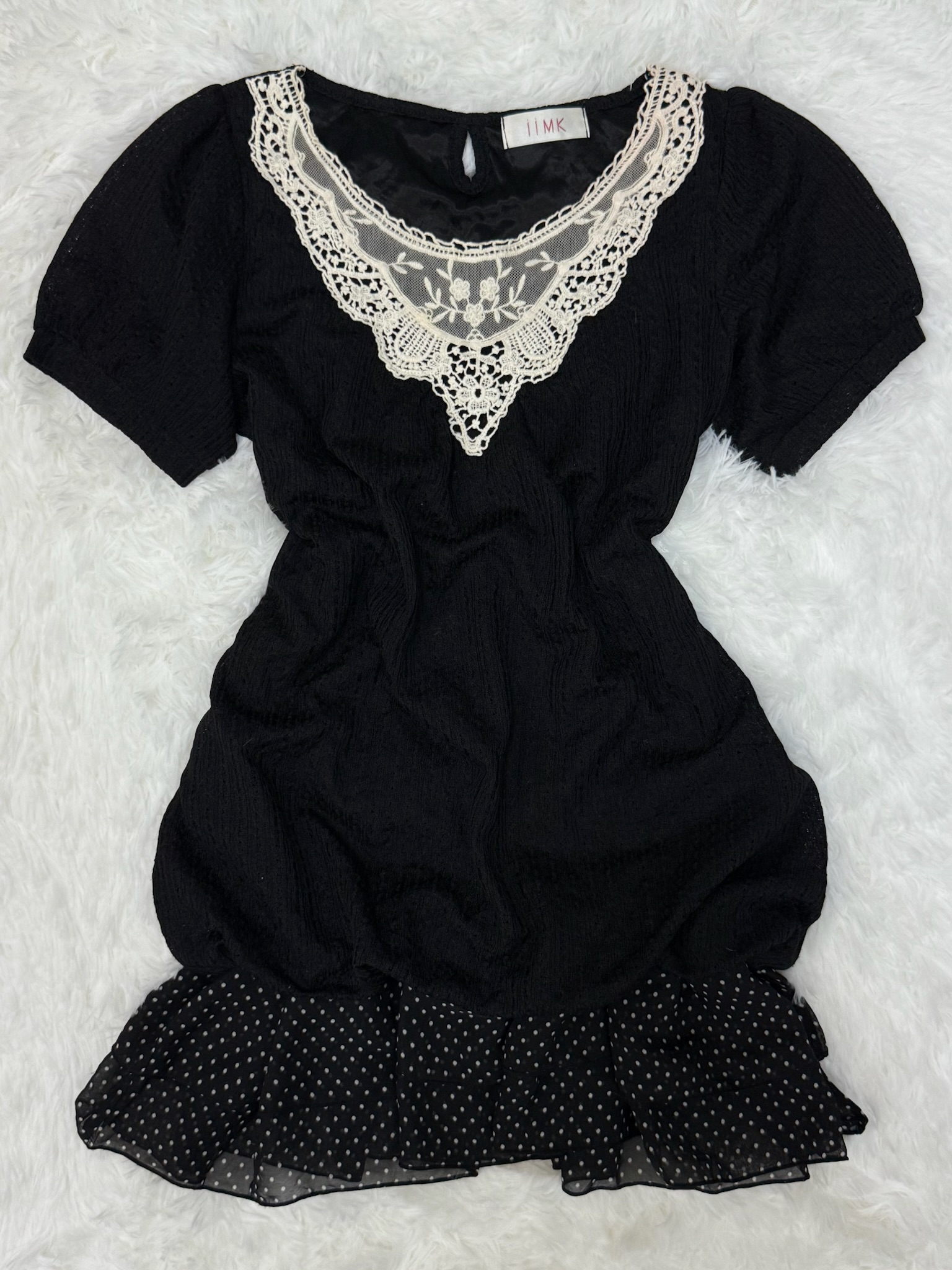 Jp Aesthetic Embroidered Lace Bib Polka Dot Top