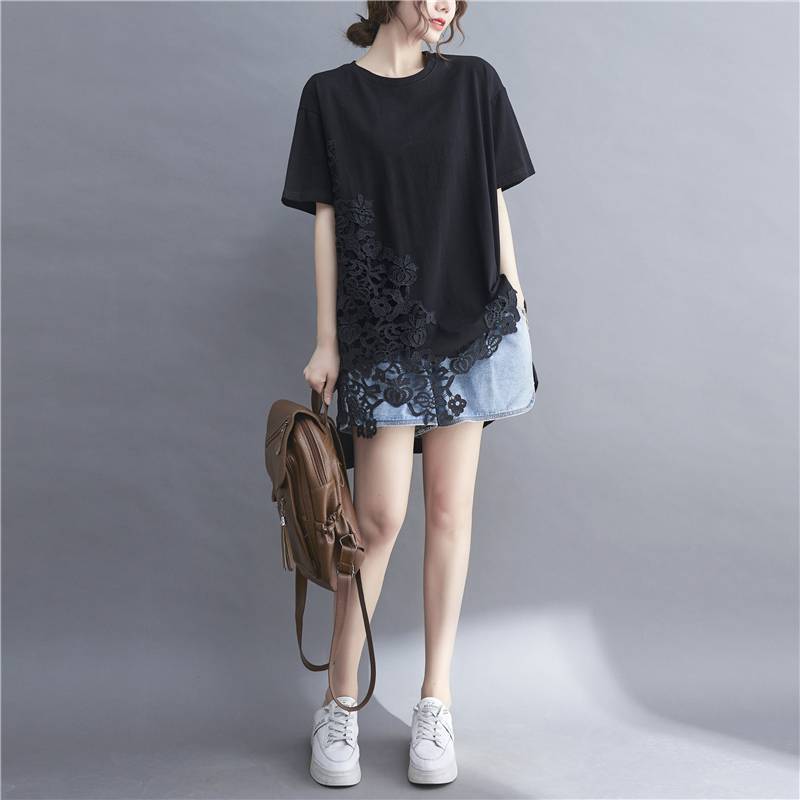 $110件,✨今年流行款｜蕾絲拼接寬鬆T恤裙✨