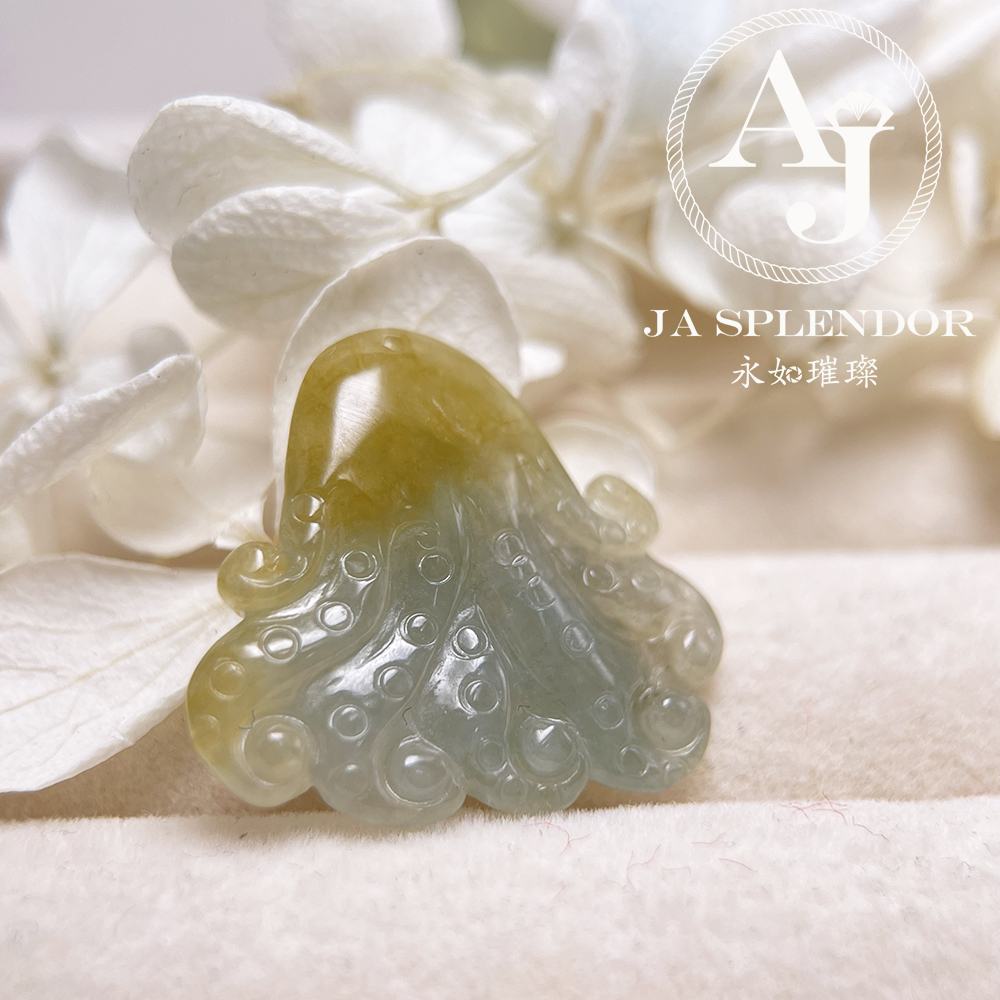 JN-3379 天然翡翠A玉-黃加藍八方來財八爪魚/章魚吊墜