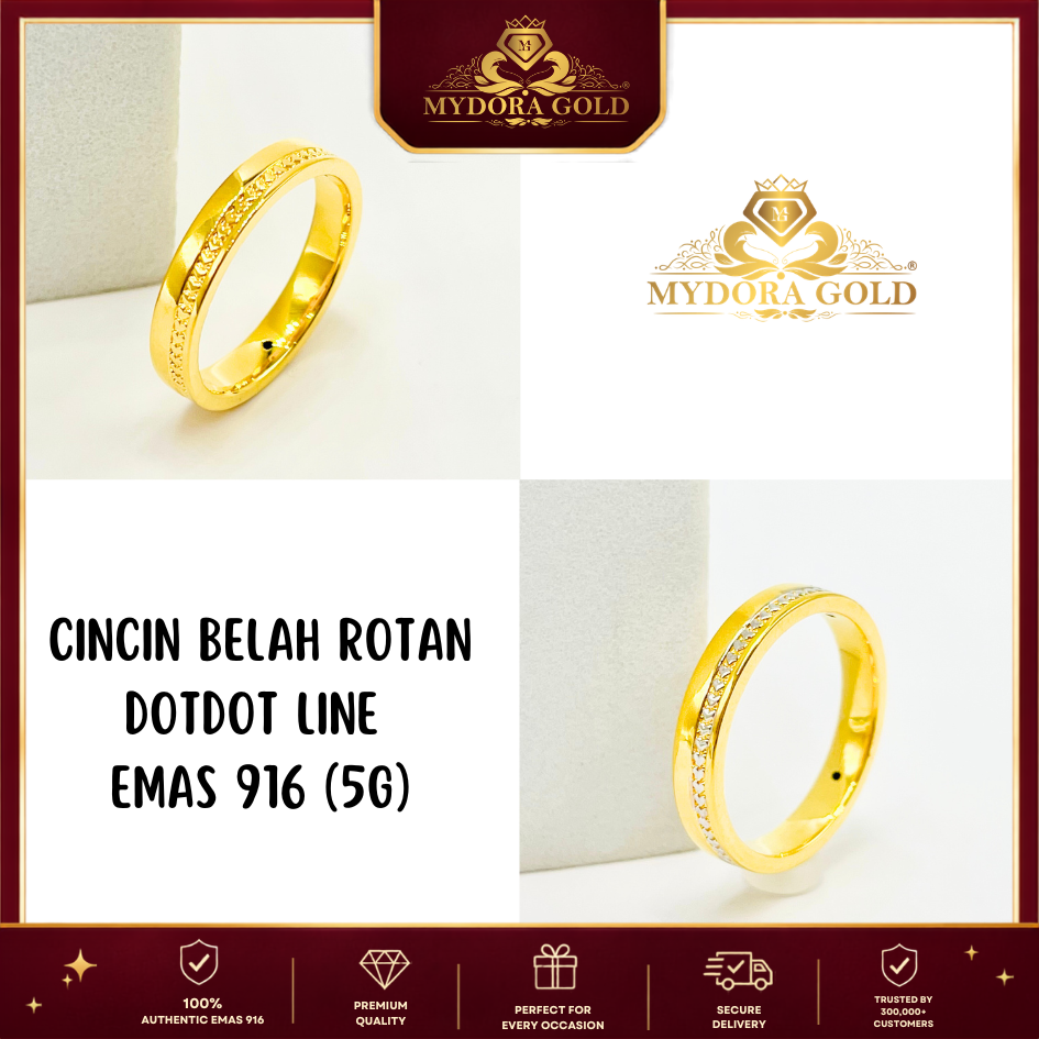 MYDORA Cincin Belah Rotan DotDot Line (5G) l EMAS 916/22K