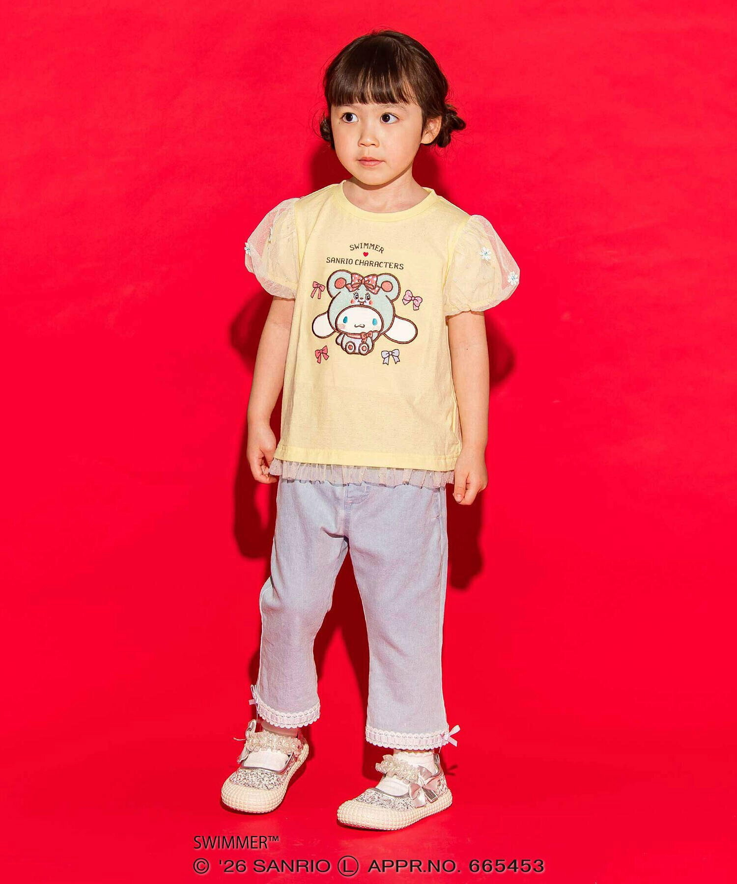 🇯🇵預訂 日本直送🇯🇵Slap Slip x Swimmer x Sanrio系列三色人物刺繡貼花薄紗泡泡袖上衣