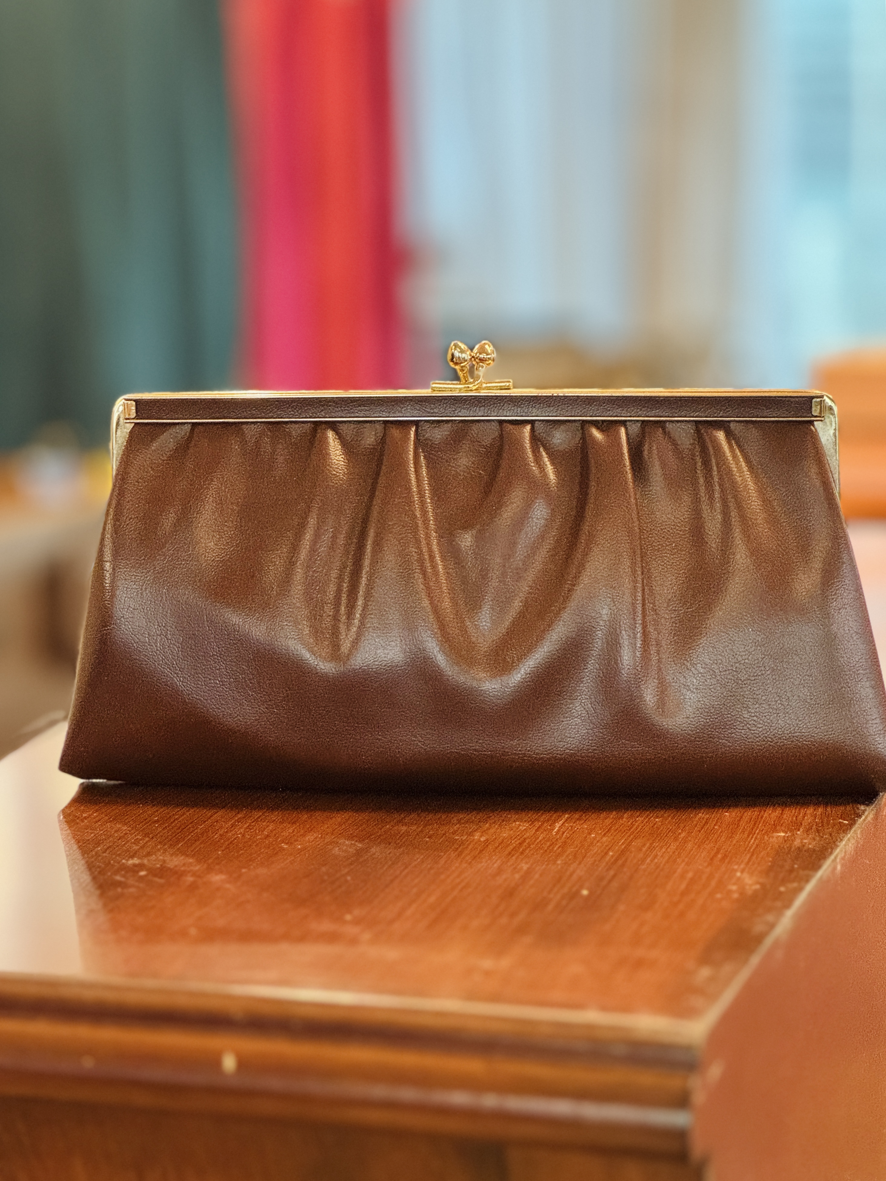 Vintage C.a. 1970s Andé Brown Faux leather Two-Way Clutch/Handbag (MT2498)