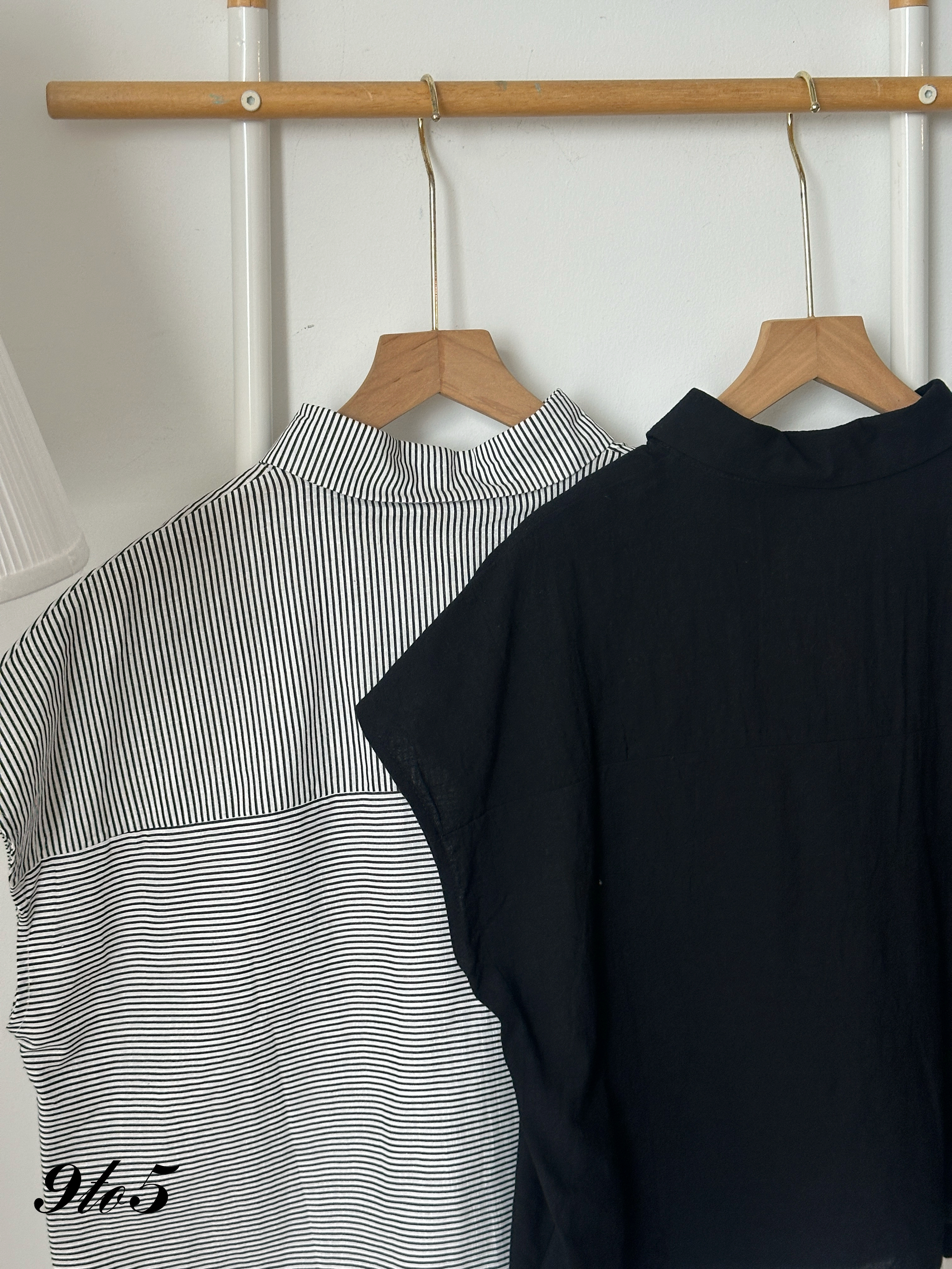 T4259 Cape Sleeve Embroidery Floral Shirt - Black & Stripe
