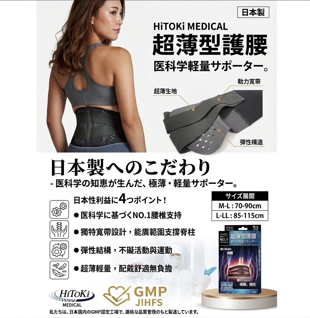 👍超特價各碼20件,售完即止腰椎支持医科学サポーター 護腰帶  淨重不超120克，目前最輕巧的護腰產品，適合長時間佩戴