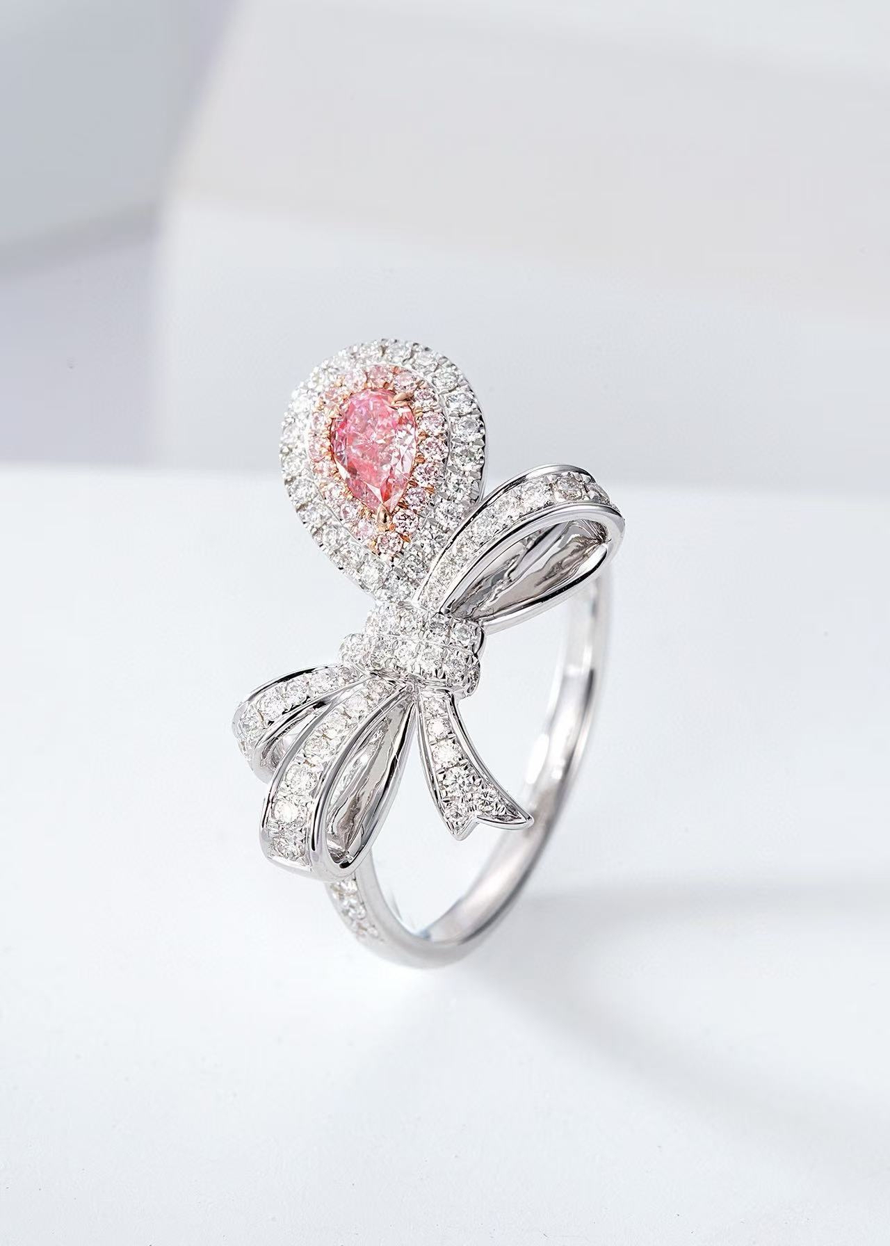 Pink Knot Diamond Ring in 18K White Gold