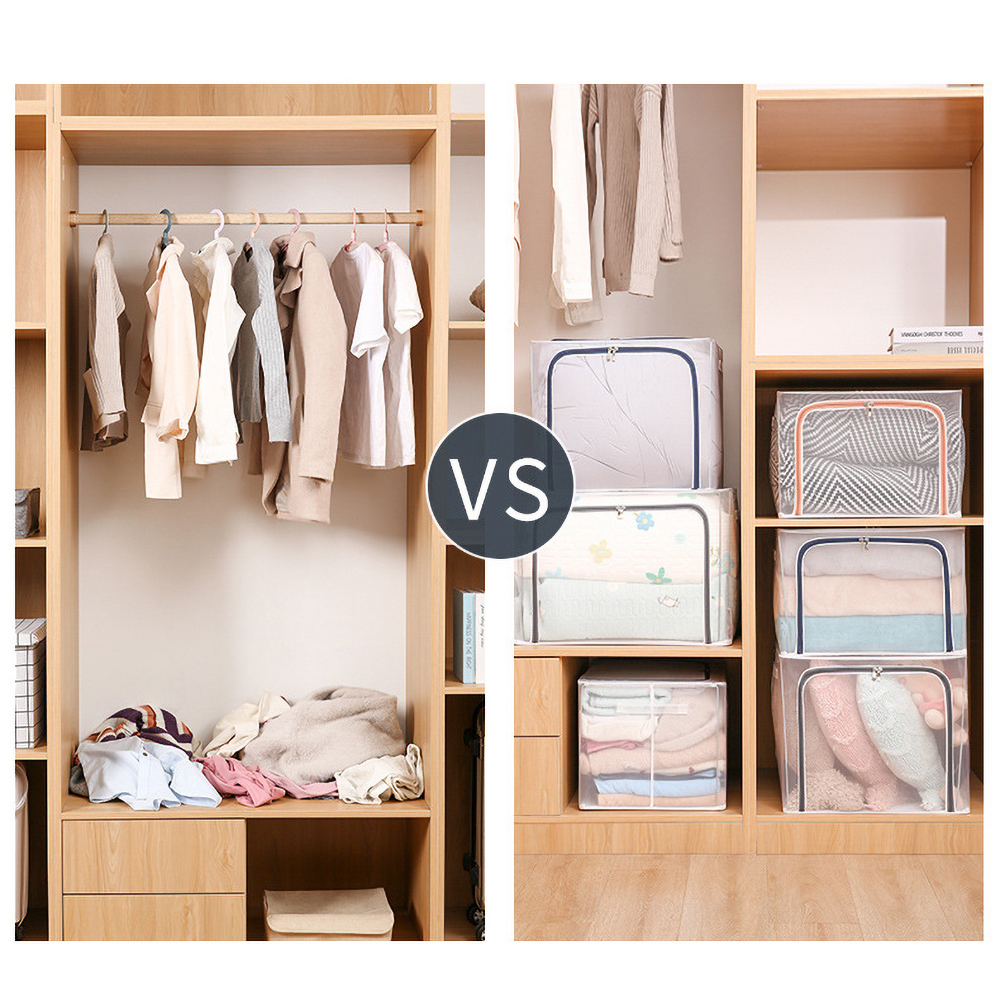 可折疊防水鋼架收納箱  儲物箱 膠箱 超大容量儲物箱 收納袋 家居收納 大容量棉被袋 衣服被子玩具整理箱 HK0328