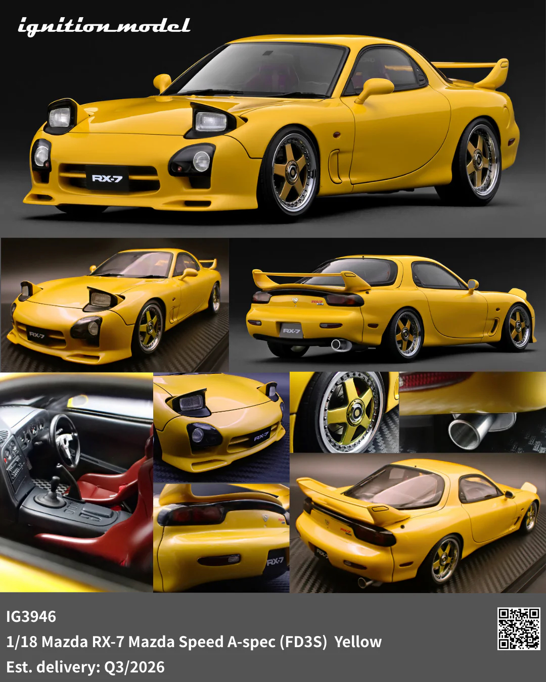 PRE-ORDER (Deposit) IG3946 Mazda RX-7 Mazda Speed A-spec (FD3S) Yellow
