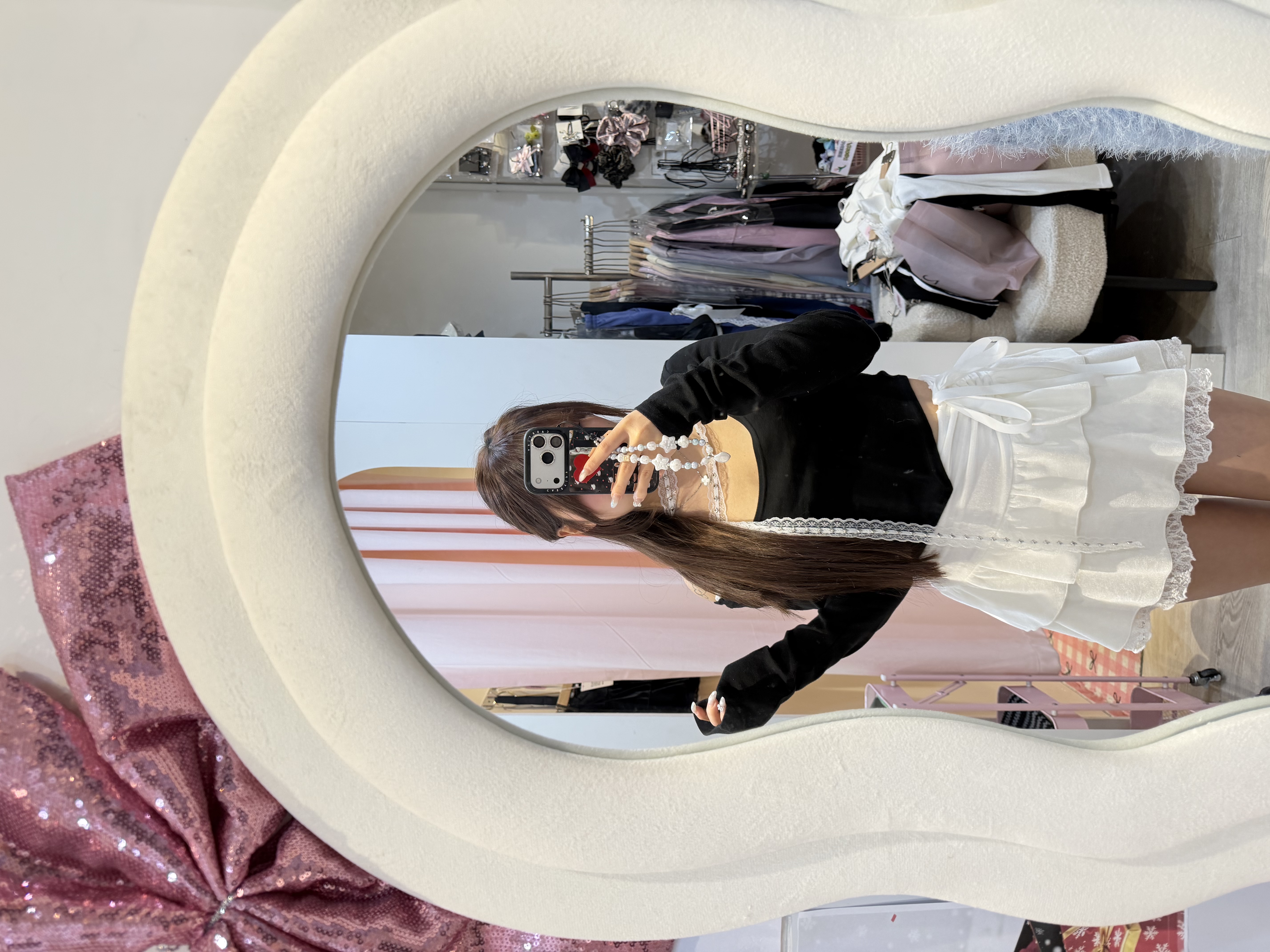 韓國設計感蕾絲邊邊+掛頸巾大領Top