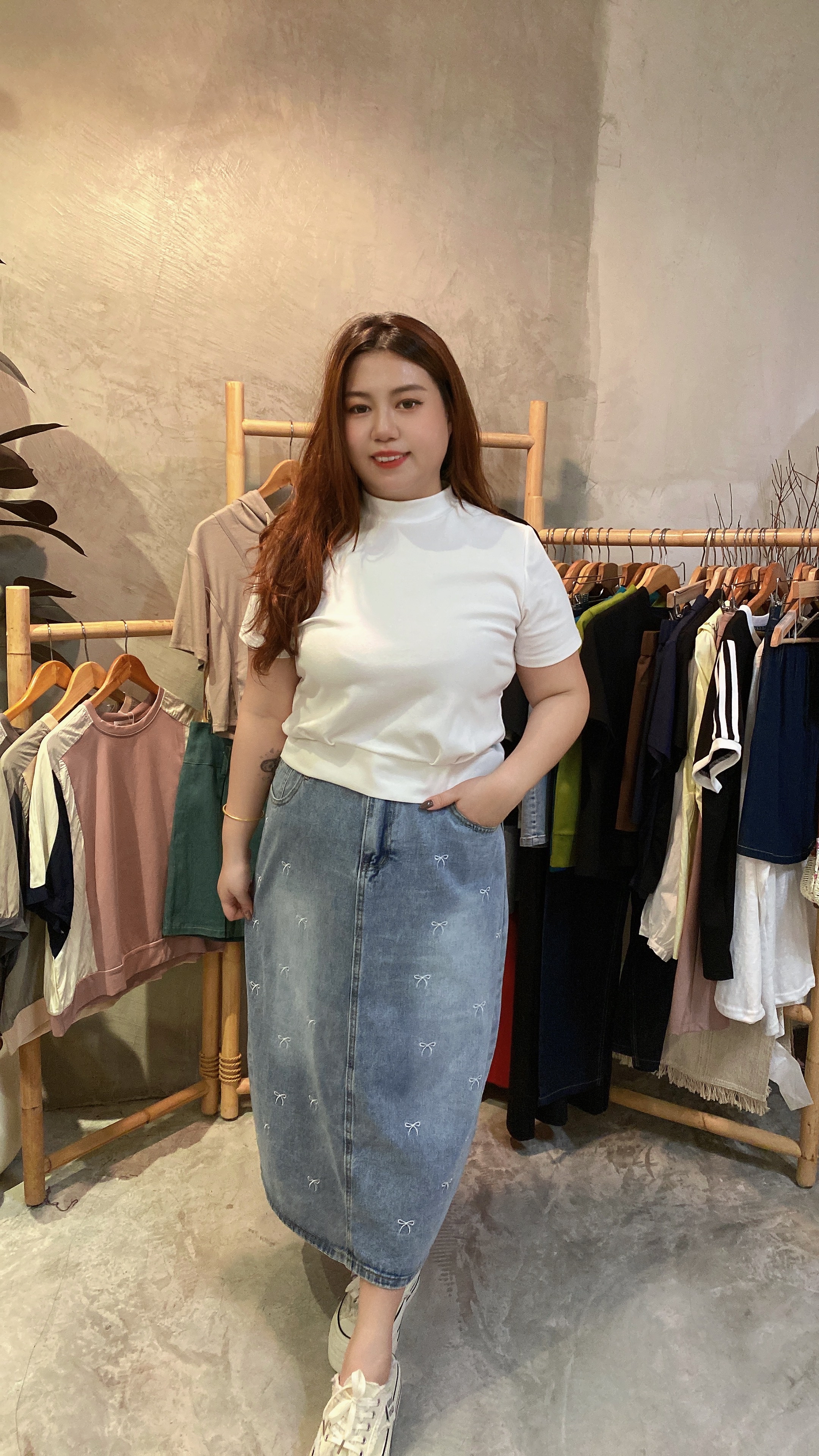 🎀4732号-可爱刺绣蝴蝶结牛仔半身长裙 