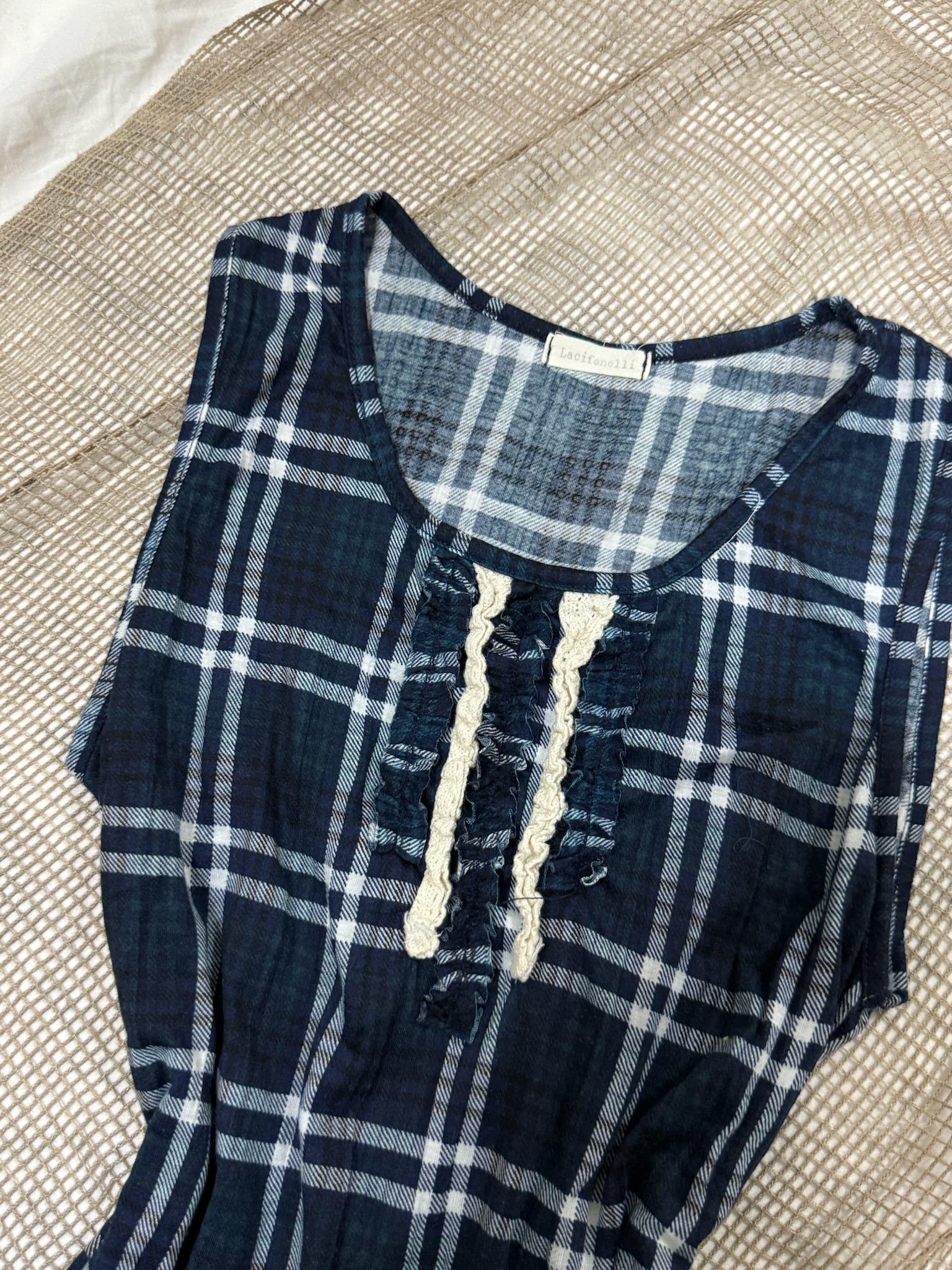 Navy Plaid Y2k Victorian-Inspired Top