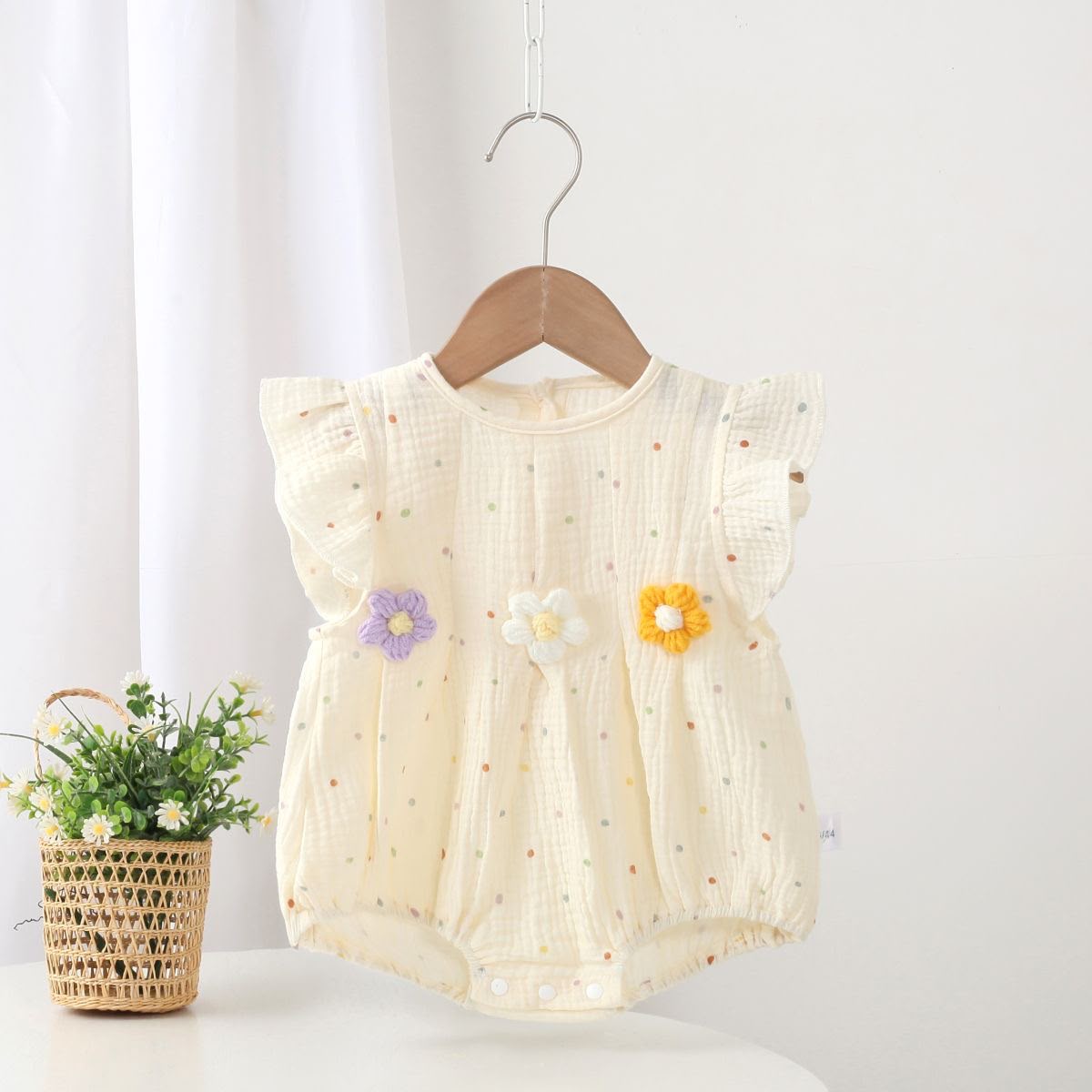 791145 | Baby Girl's Cream Polka Dot Romper