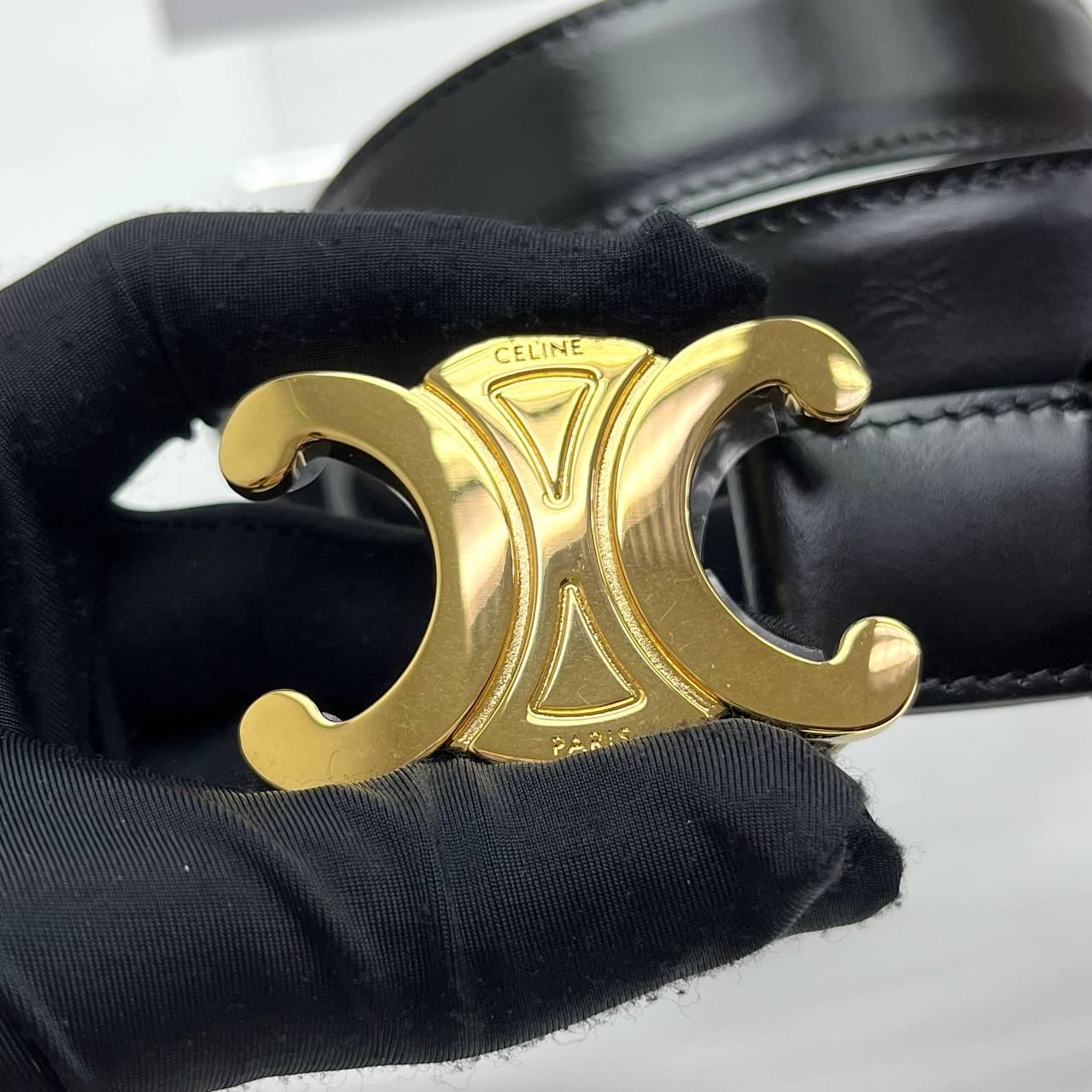 Celine Triomphe Belt 30mm Black GHW