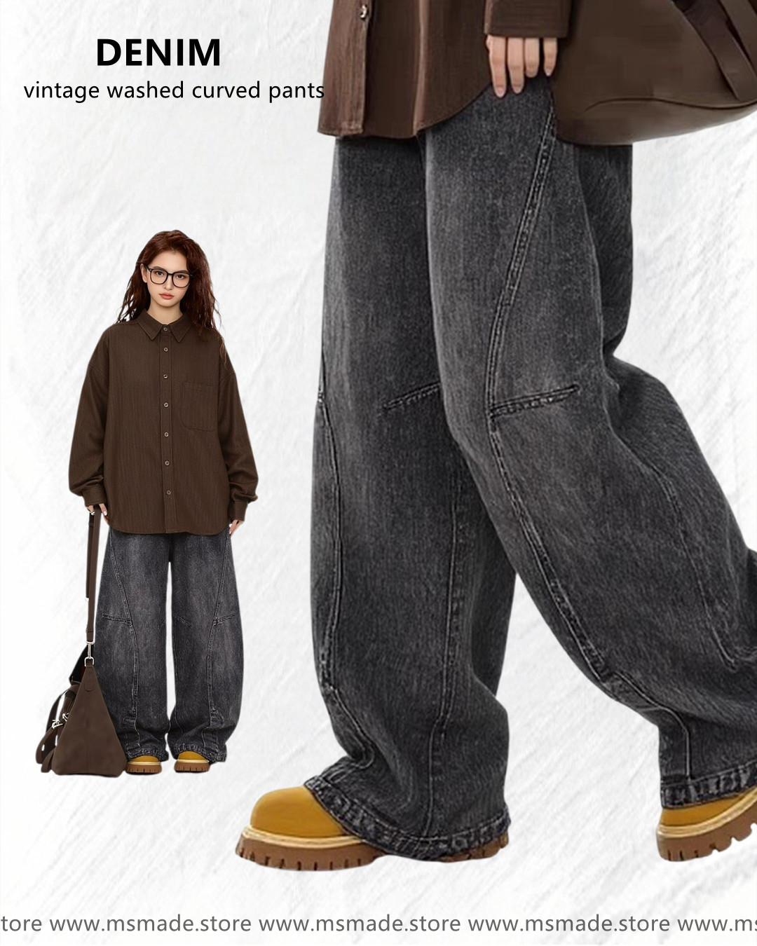 M25258 水洗磨舊彎刀牛仔褲