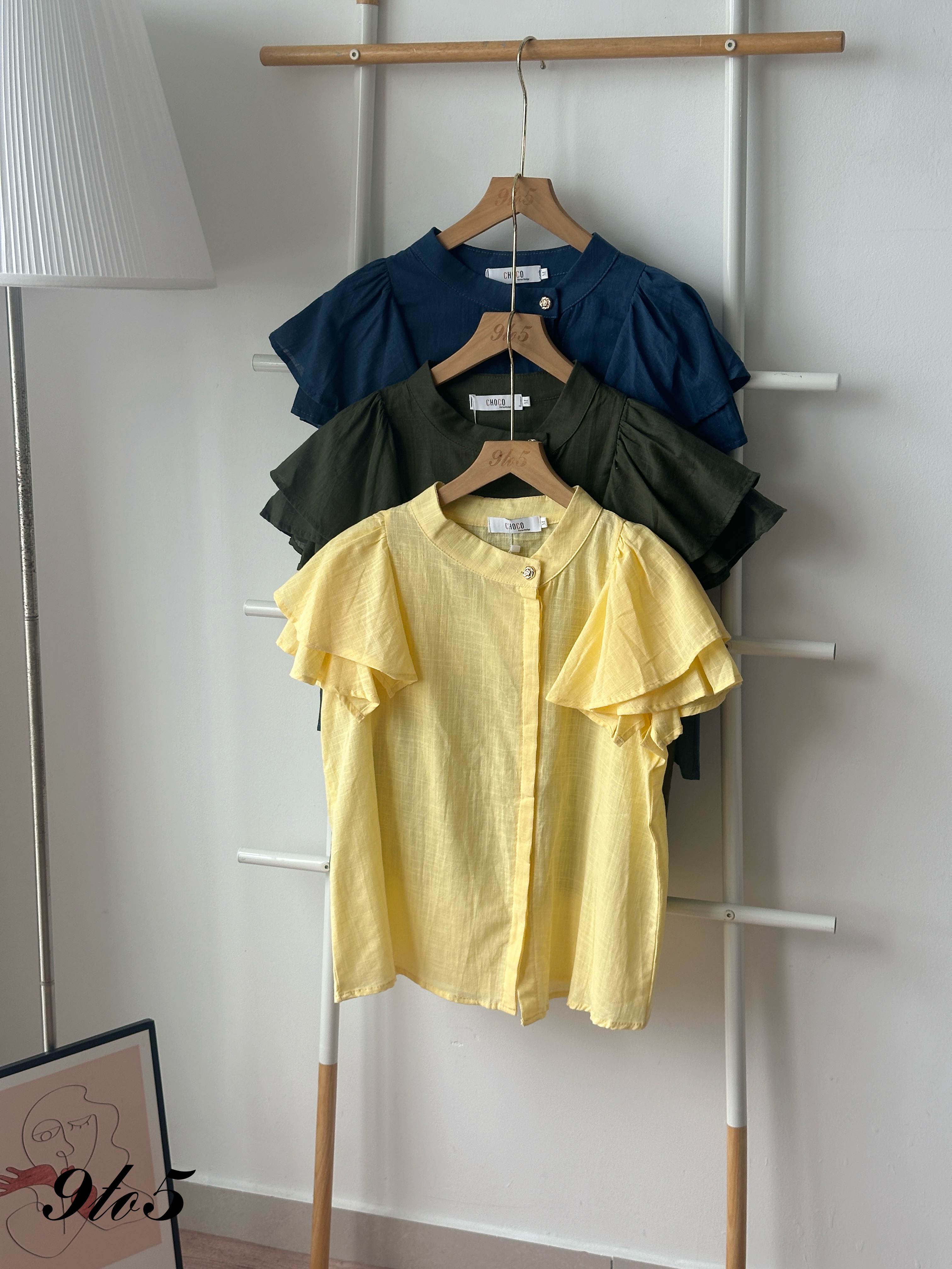 T4378 Mock Neck Ruffle Sleeve Top - 3 Colors 