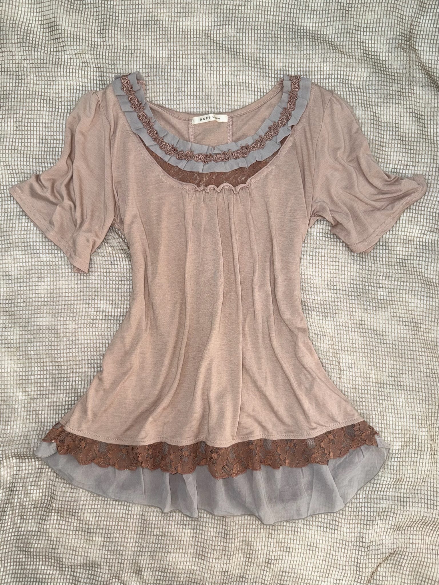 Axes Femme Dusty Rose Corset Back Knit Short Sleeve Top