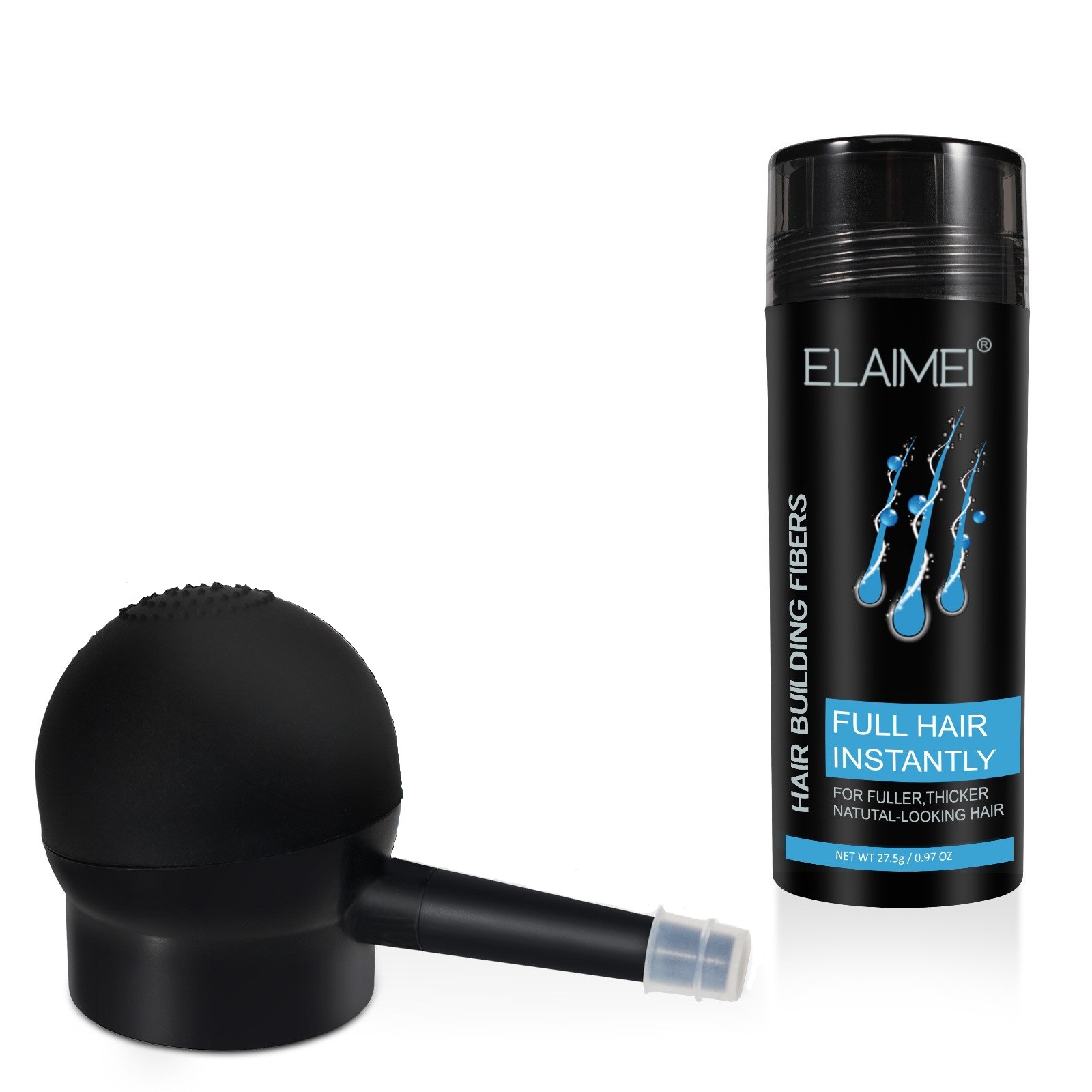 (連噴頭) ELAIMEI 增髮纖維粉 補髮粉 稀疏 脫髮人士|打造豐盛頭髮-深棕色 [平行進口]  TT0550_F