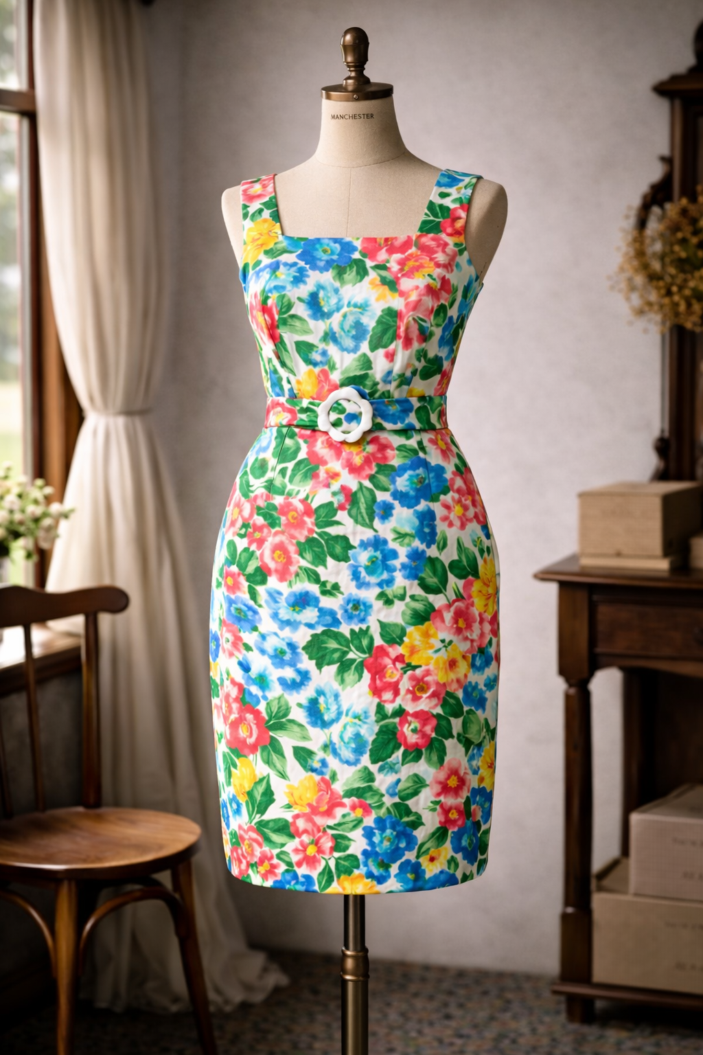 (Ready-Made) 1950s Style Square Neck Floral Summer Dress(FM182)