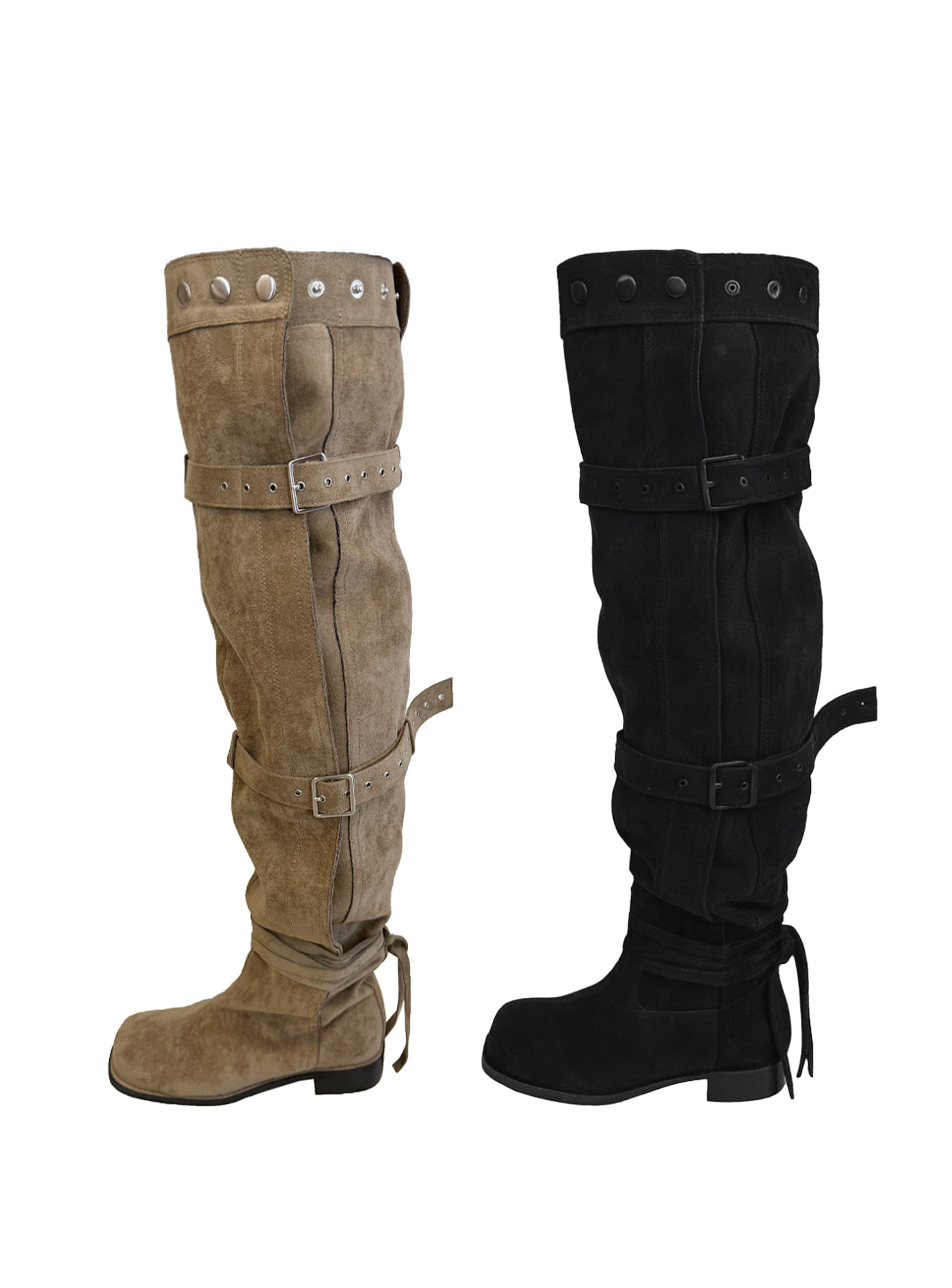 Suede Buckle Long High Boots