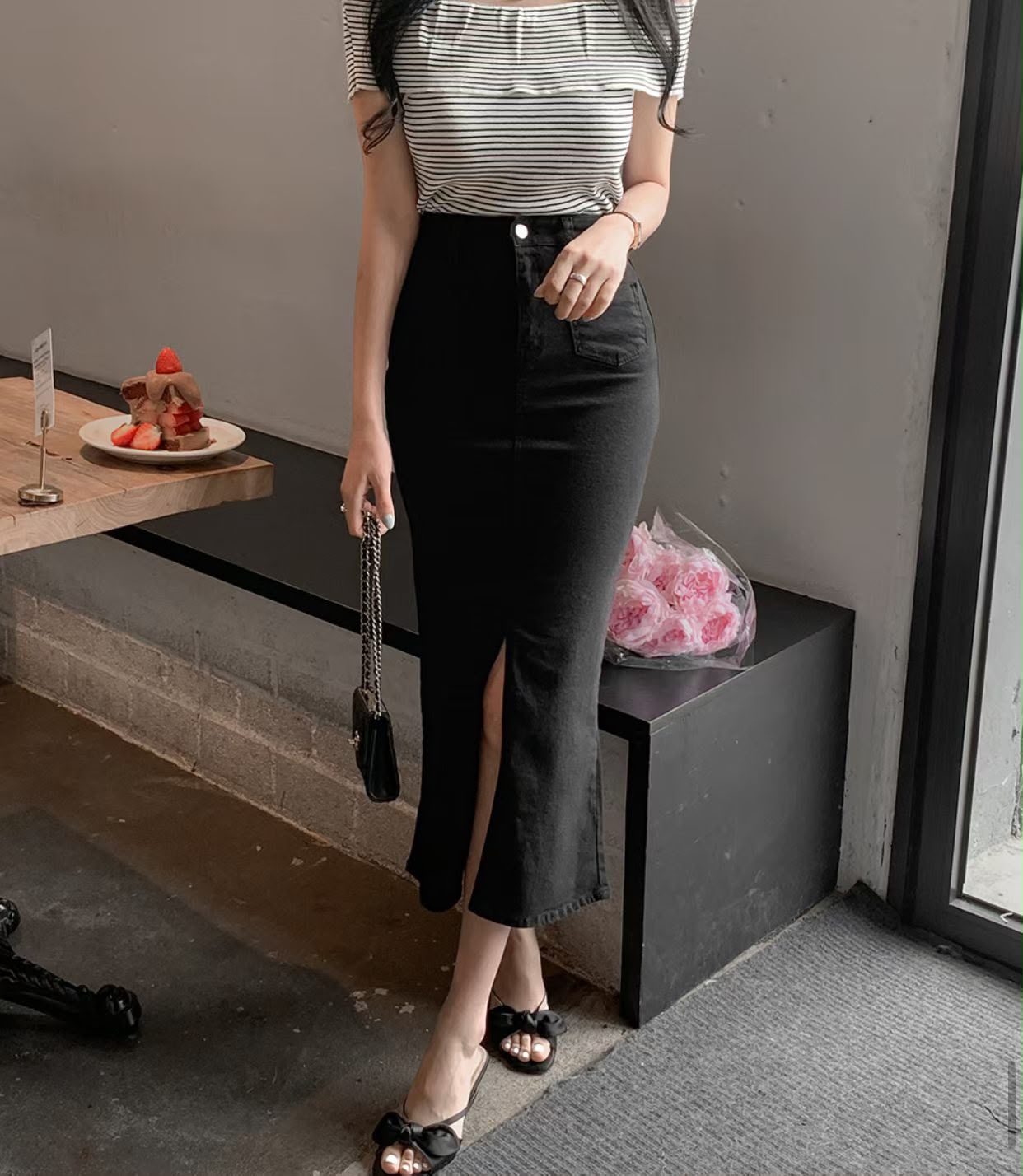 ♥︎復古車線開衩Denim Mermaid Dress