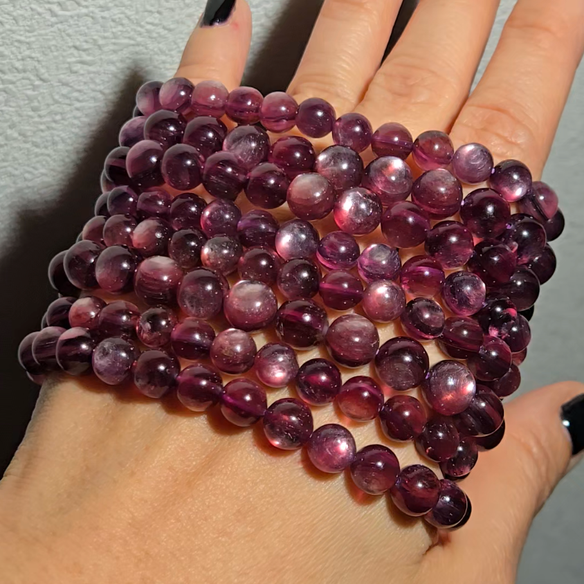 Plum lepidolite 7.3mm bead bracelets - MCA98