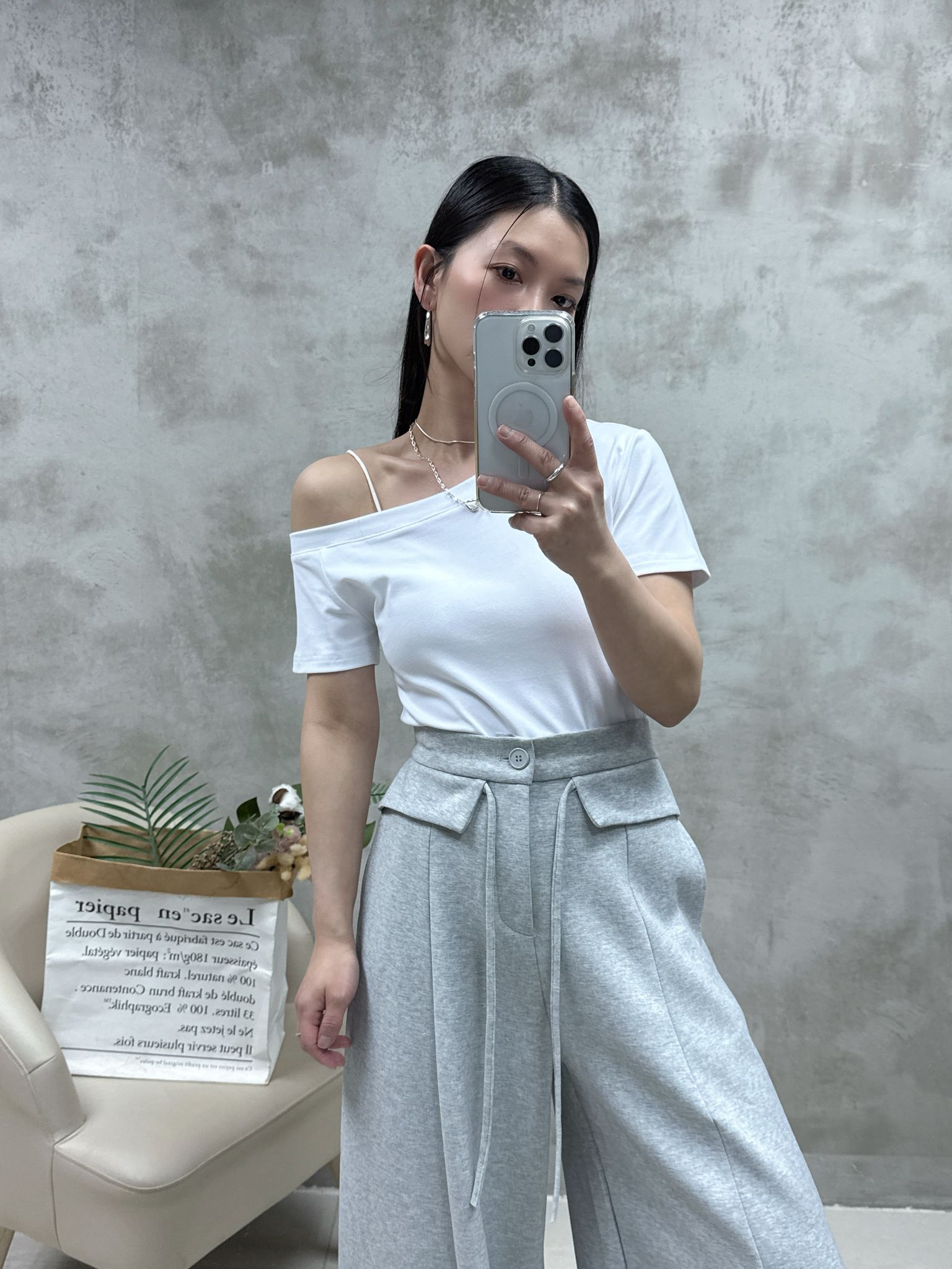 A11 單邊露膊棉質Top