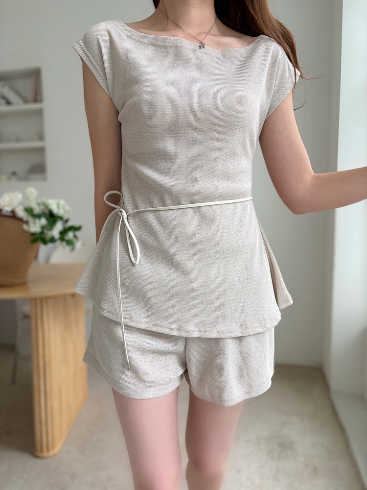 Elysian Boat Neck Belted Set (Mocha)