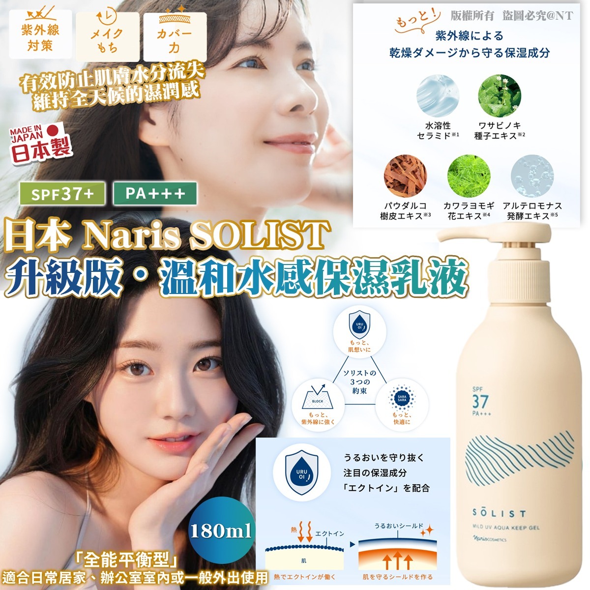 日本 Naris SOLIST 升級版・溫和水感保濕乳液 (180ml) -預計6月初到貨