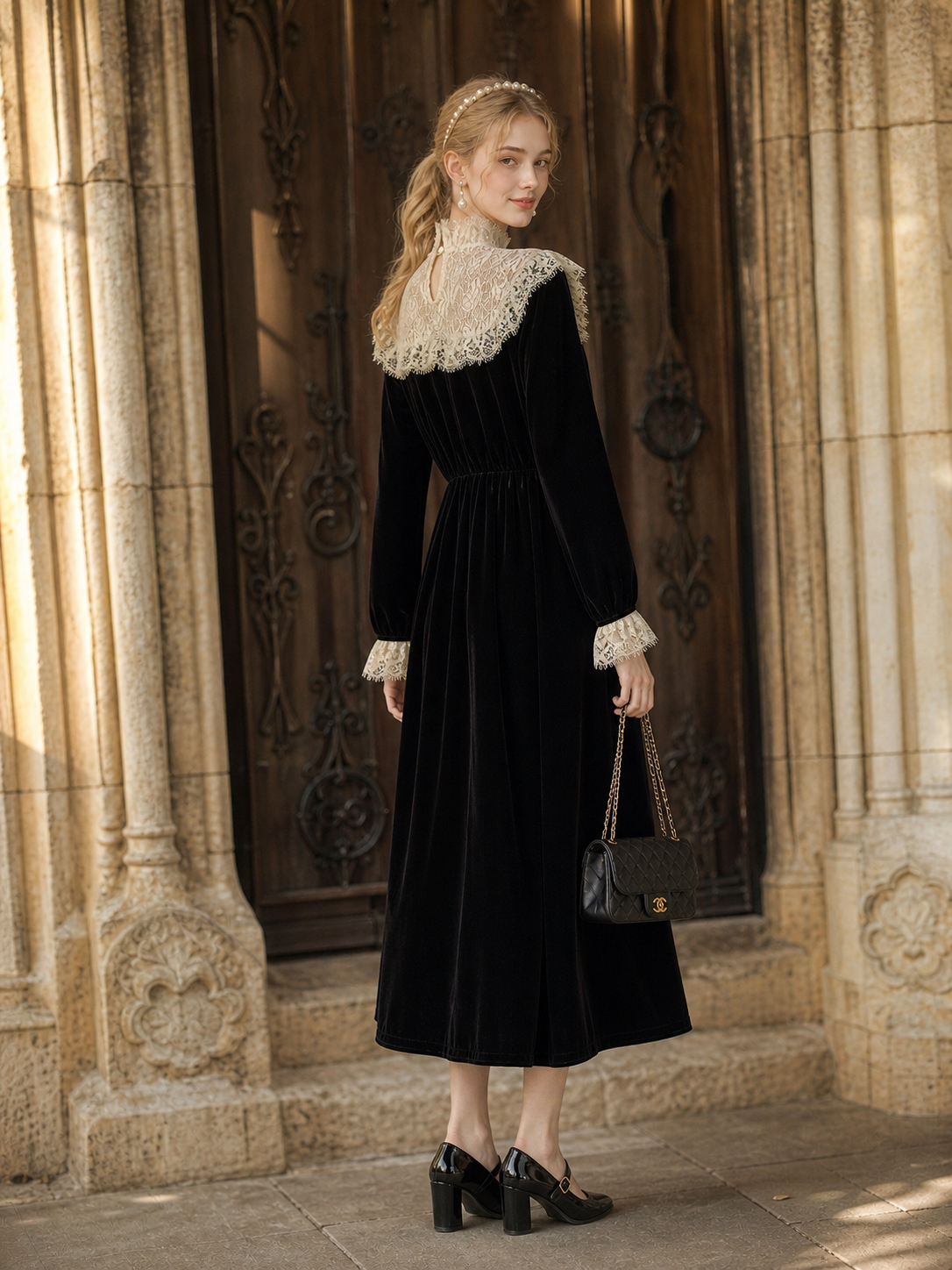 夜之魅影 ∙ 維多利亞宮廷復古絲絨蕾絲連身裙 Phantom of the Night ∙ Victorian Palace Vintage Velvet Lace Dress