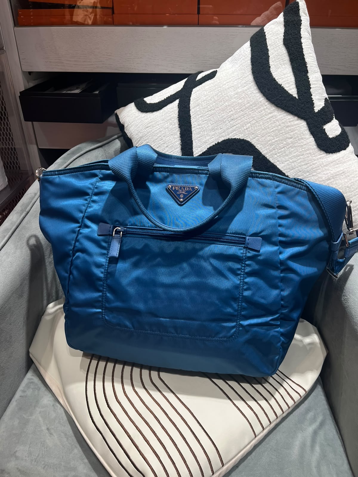 Prada Nylon 2Way Bag Blue 100%Authentic, 98%New 