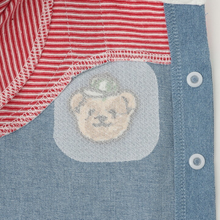 🇯🇵預訂 日本直送🇯🇵Petit Main三色動物刺繡條紋吊帶口袋短袖連身服