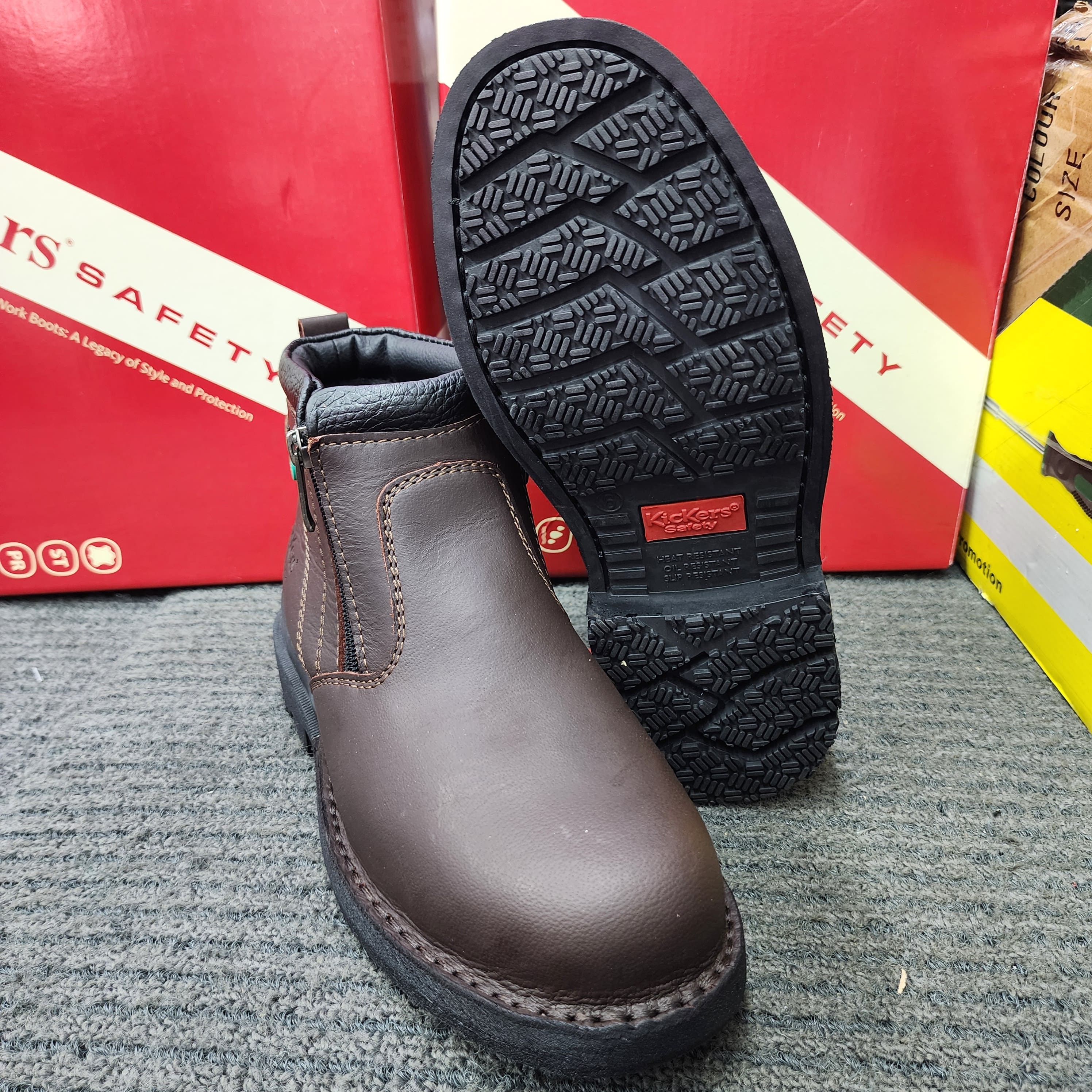  ️KicKers Safety Shoes KK 601 SIRIM DOSH Dual Zip Black Cherry Steel Plate Toe Cap Kasut Keselamatan