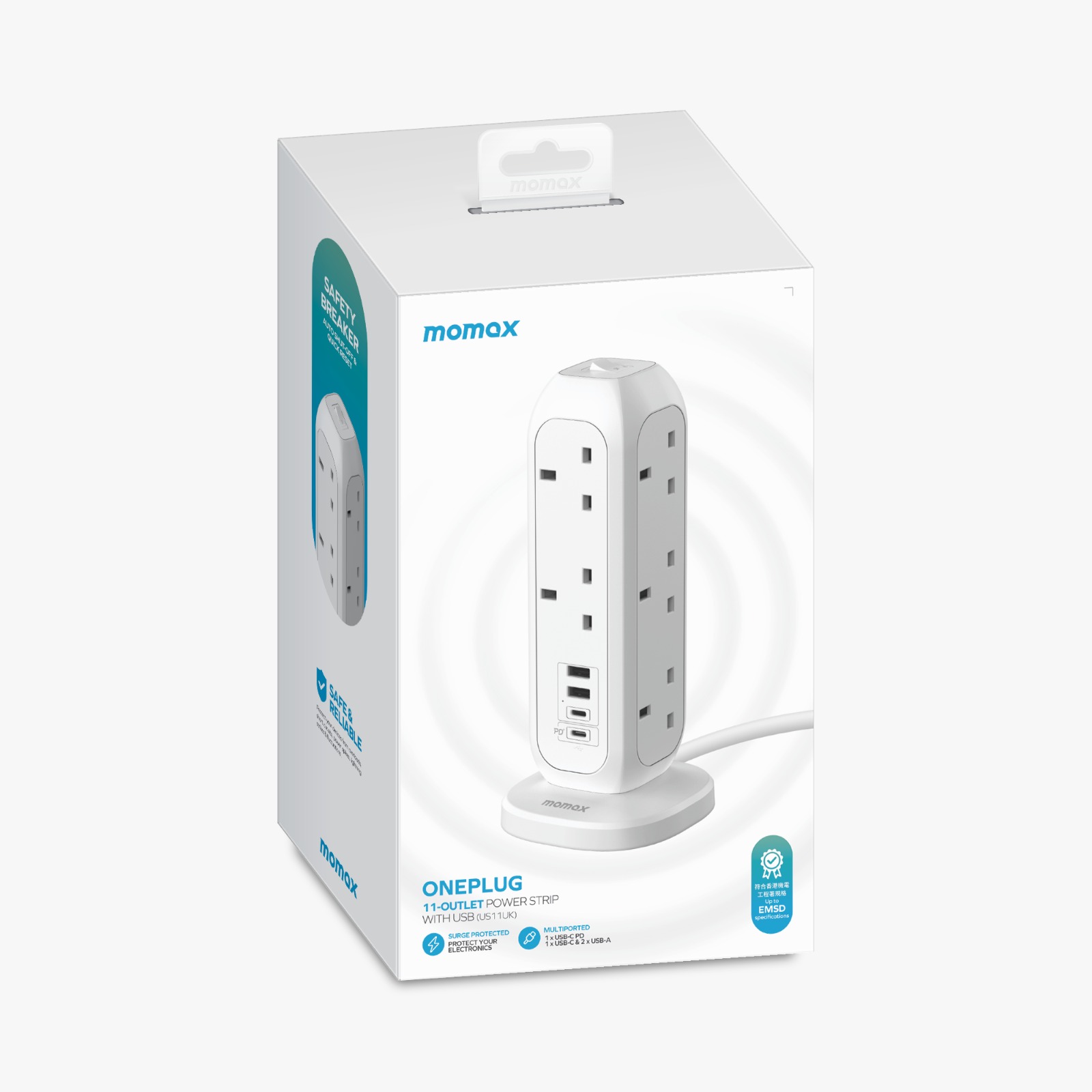 Momax ONEPLUG 11位插座電源板，帶USB（1 USB-C，1 USB-A）