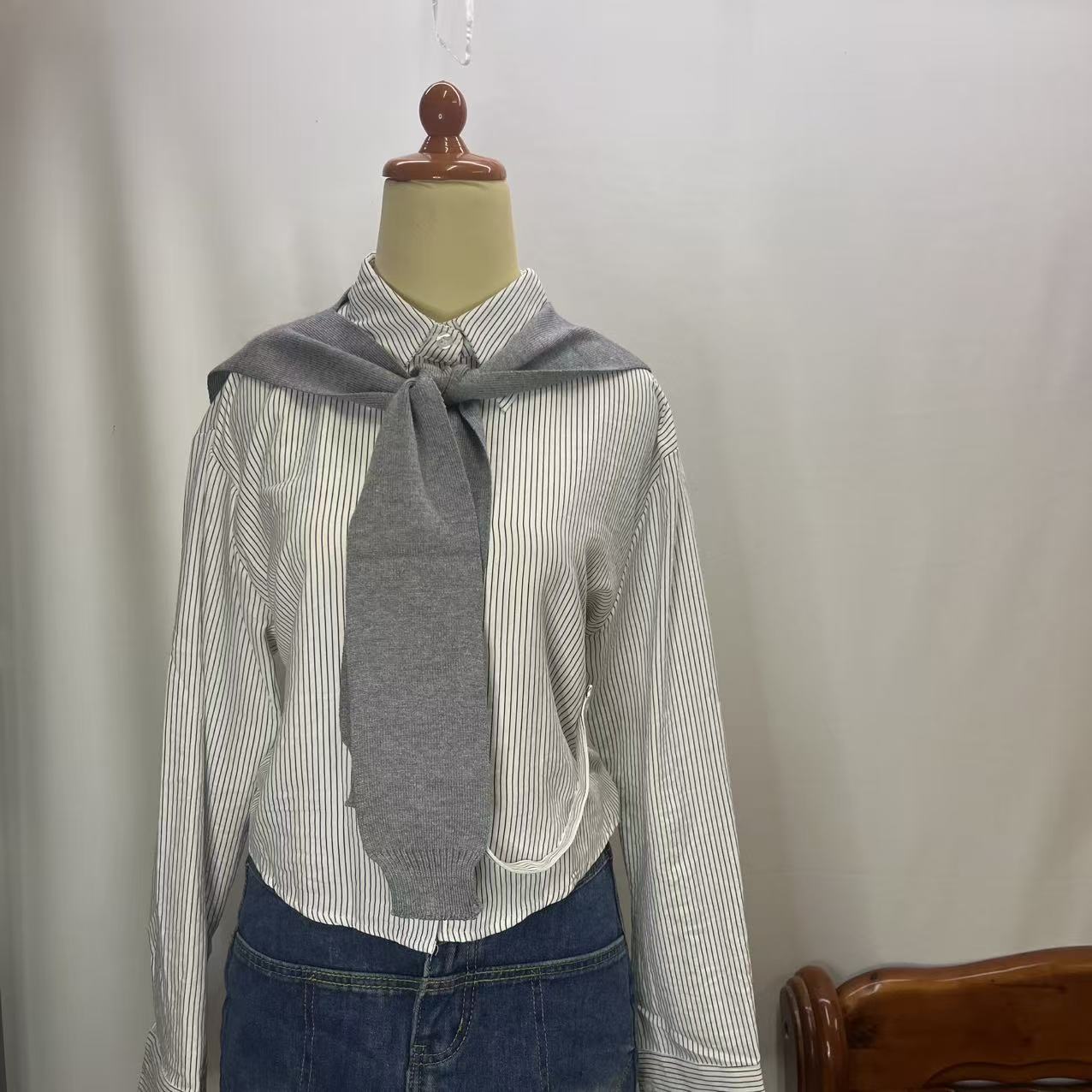 CC2007#82531 [Striped Faux Two-Piece Shirt] French Preppy–Inspired Design