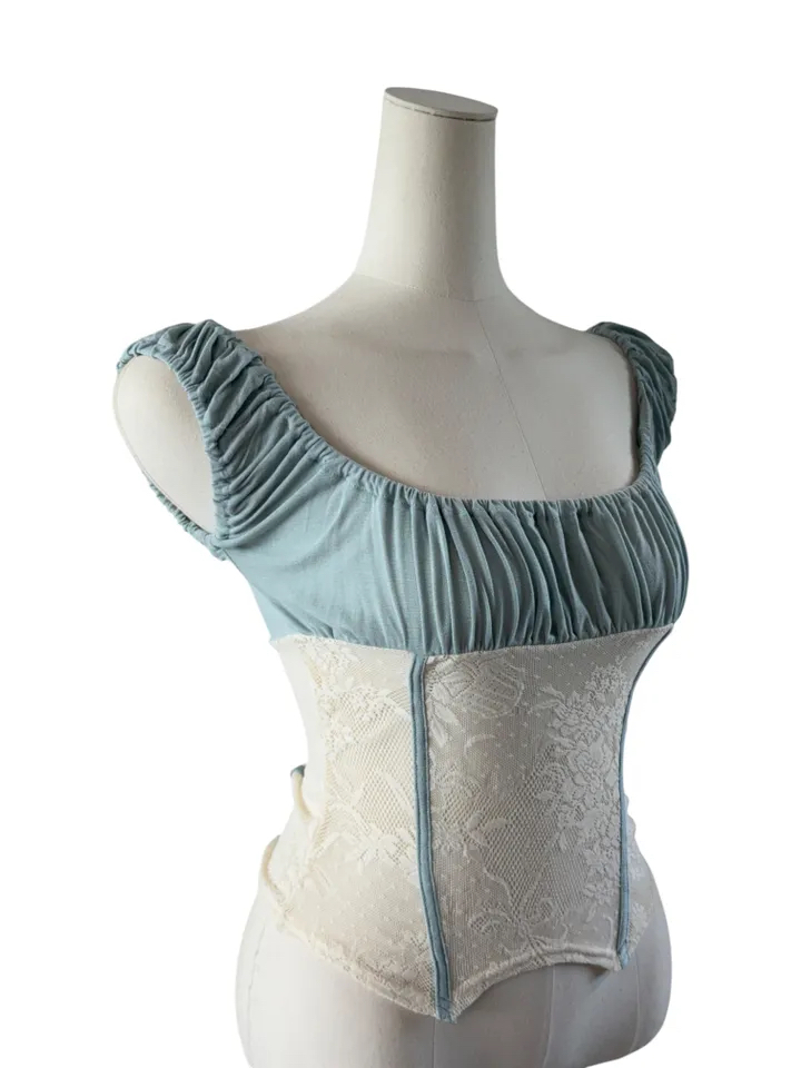 Ruched Sheer Lace Panel Corset Top