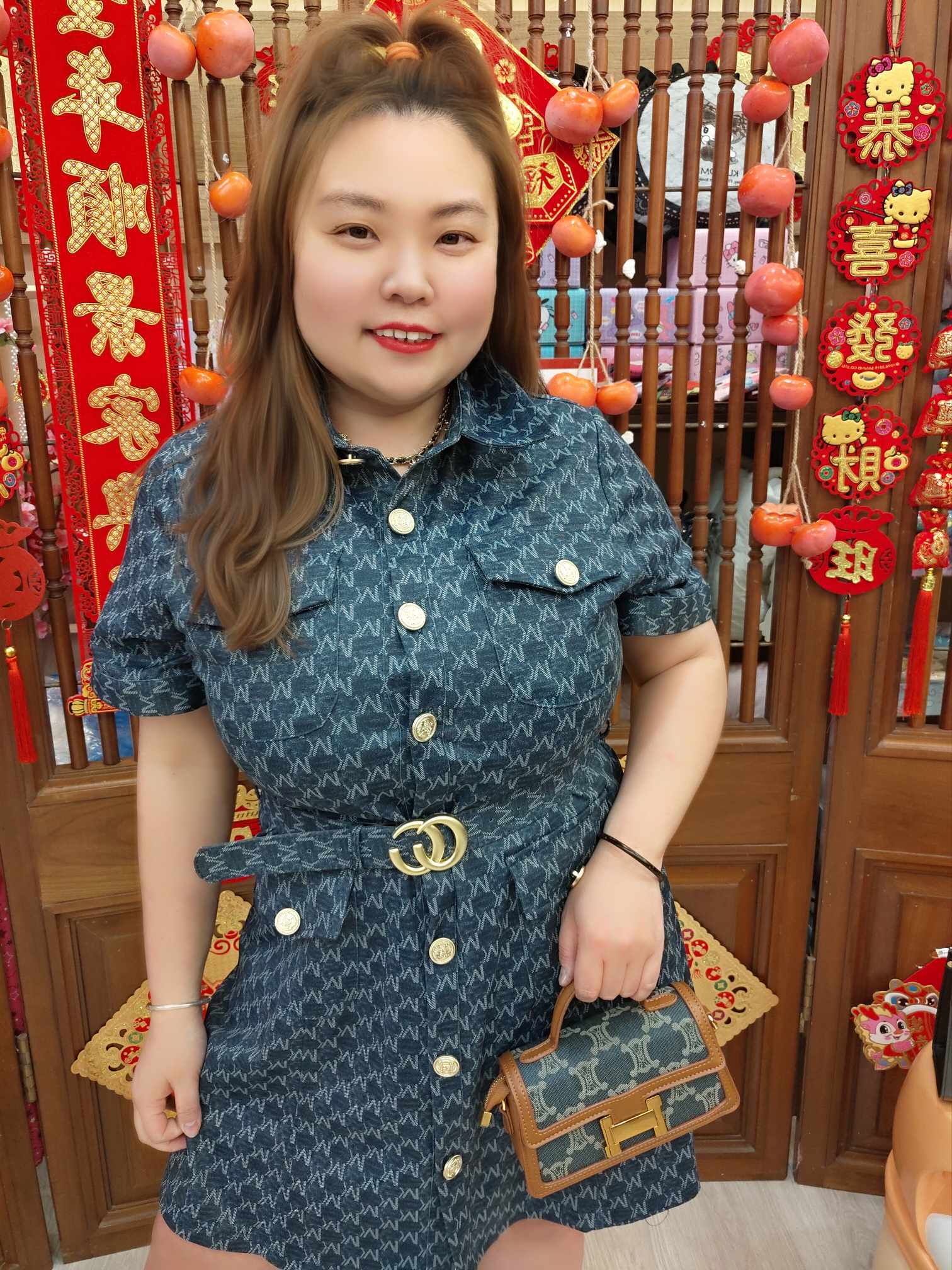 TW#5706A 韩式排扣牛仔连衣裙