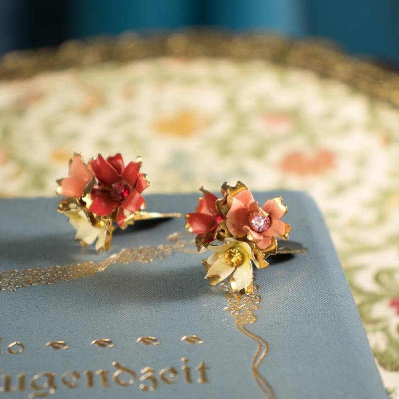 C.a. 1950-60s Handpainted Austrian Floral Clip Earrings (AC086)