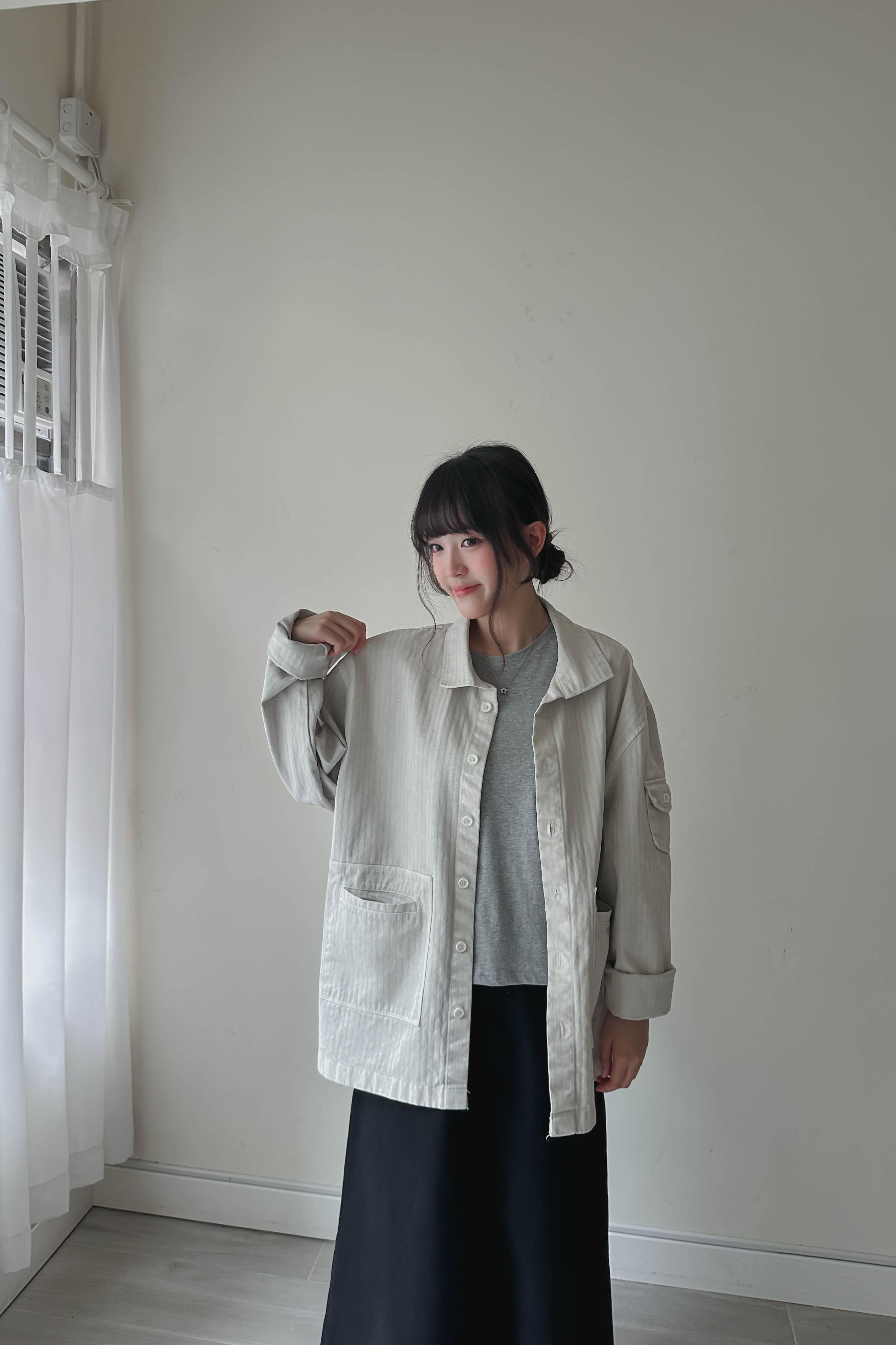 牛仔料挺身寬版外套 (兩色入)