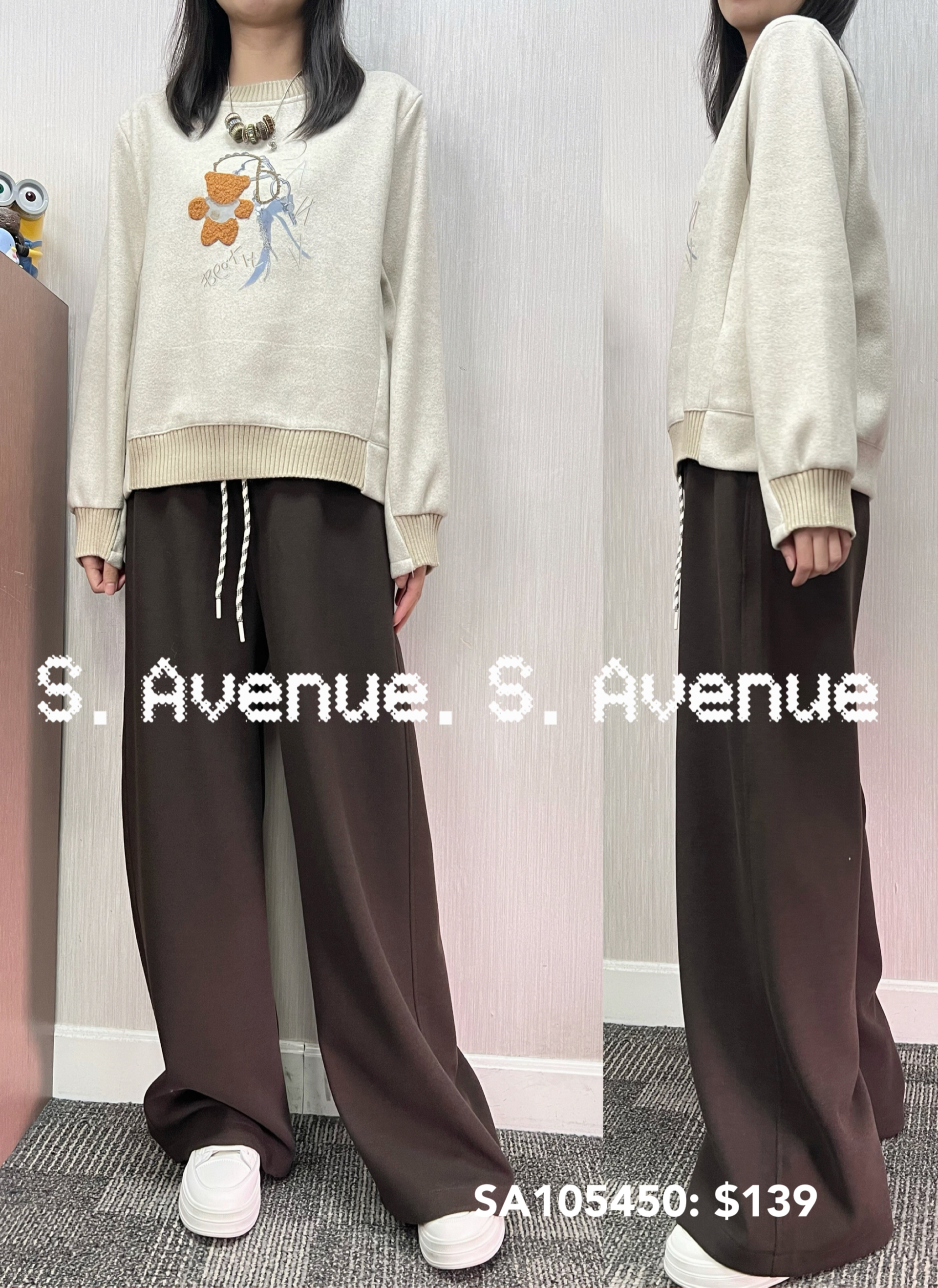 SA105450: 長袖薄滑絿植絨熊仔衞衣