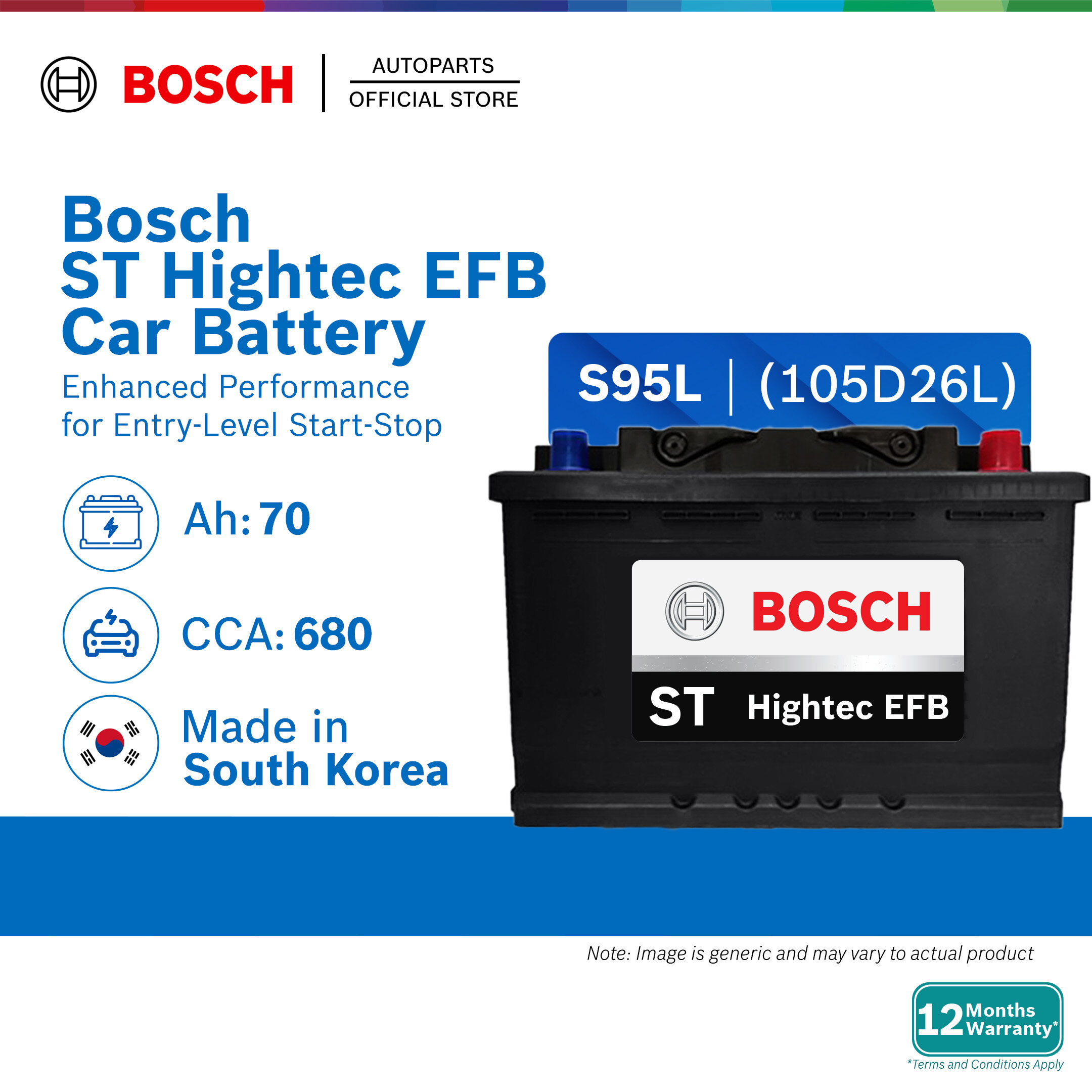 [DELIVERY ONLY] Bosch ST Hightec EFB S95L105D26L Car Battery Upgrade Toyota Serena CX8